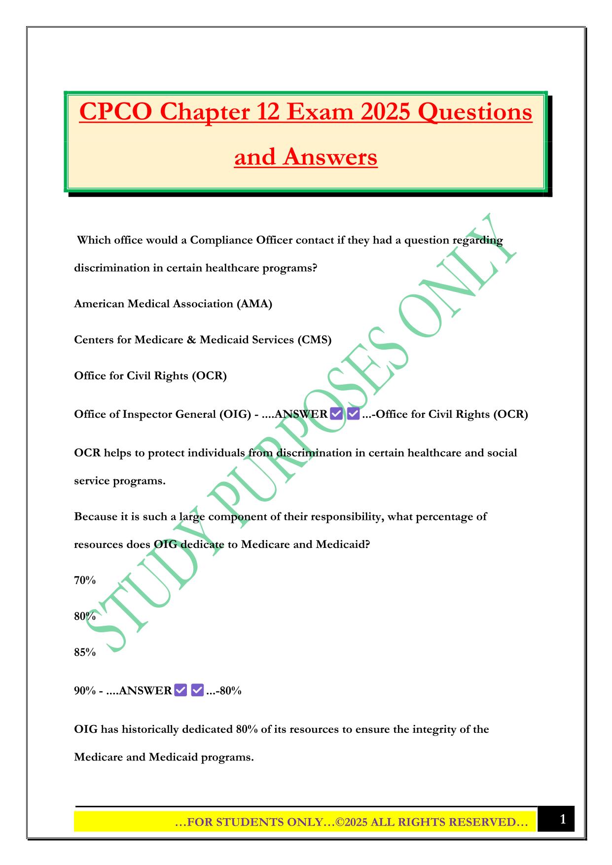 CPCO Chapter 12 Exam 2025 Questions and Answers