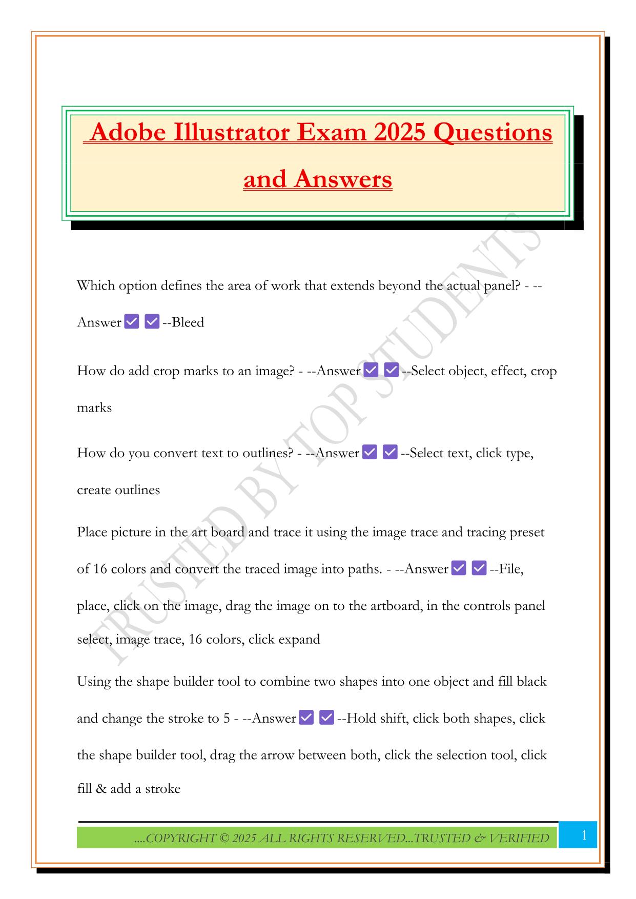 Adobe Illustrator Exam 2025 Questions and Answers