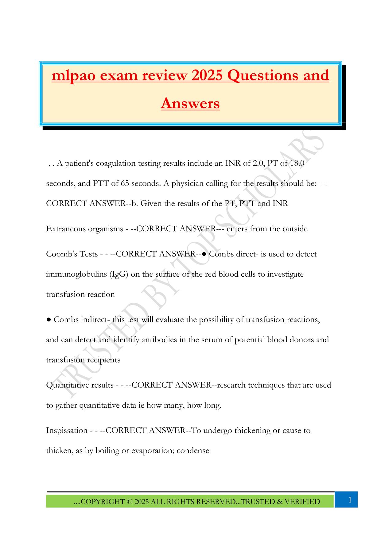 mlpao exam review 2025 Questions and Answers
