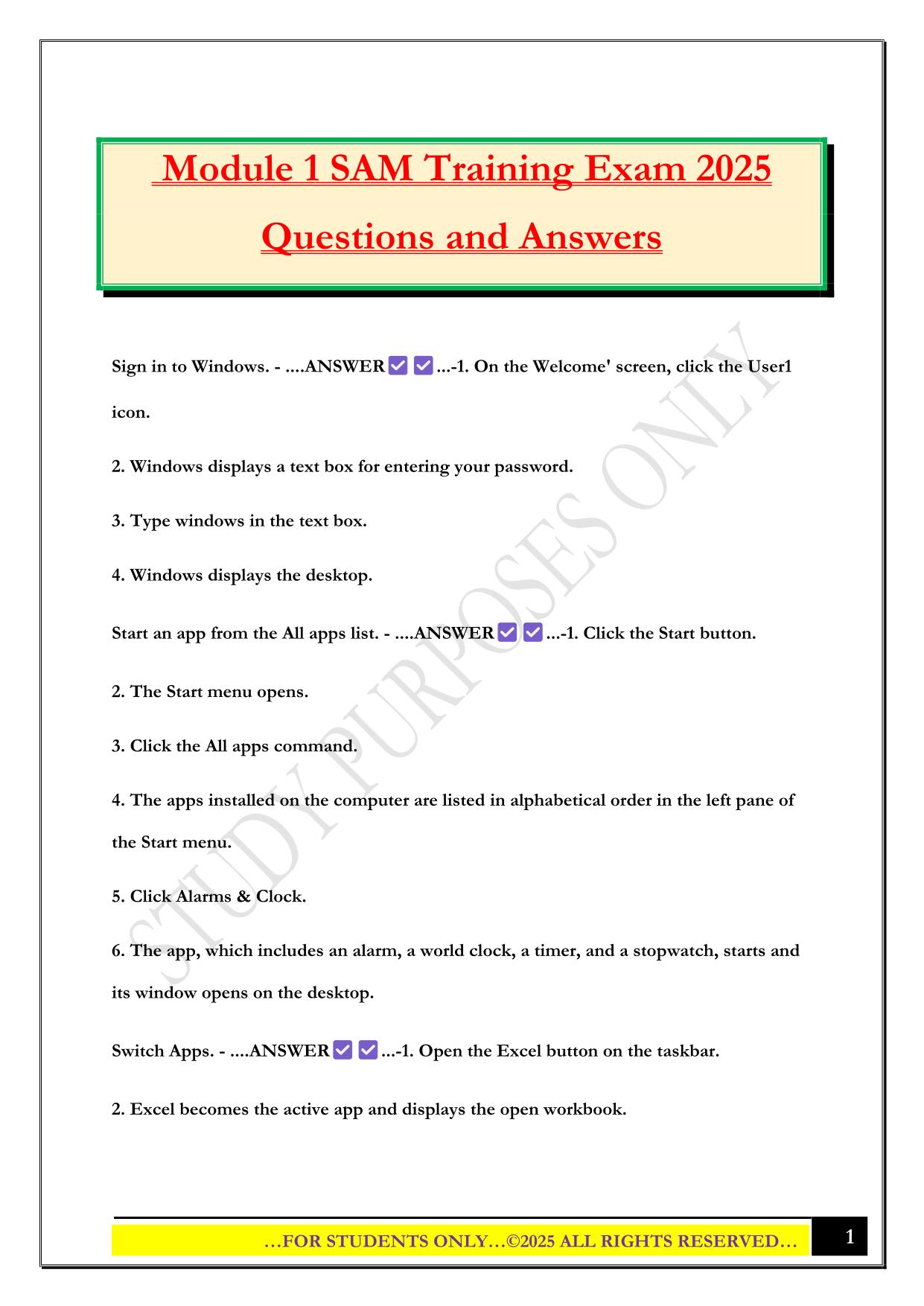 Module 1 SAM Training Exam 2025 Questions and Answers