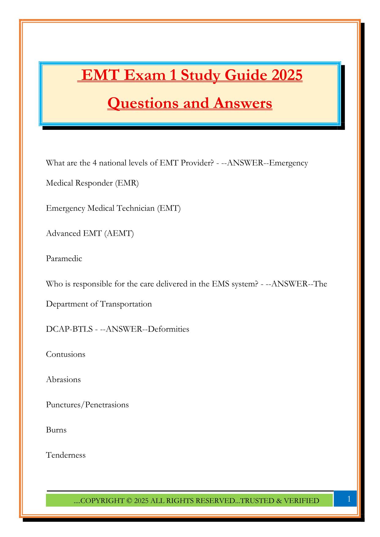 EMT Fall 2025 Bundled Exams Questions and Answers |100% Pass Updated & Verified