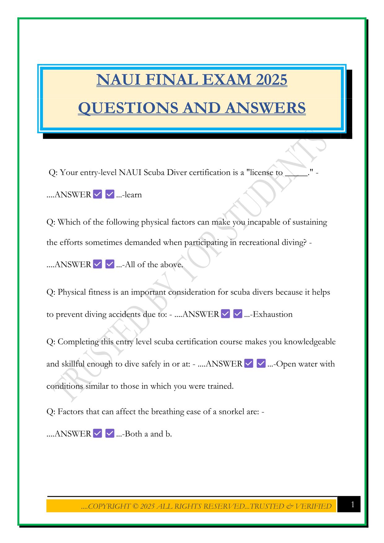 NAUI FINAL EXAM 2025 QUESTIONS AND ANSWERS