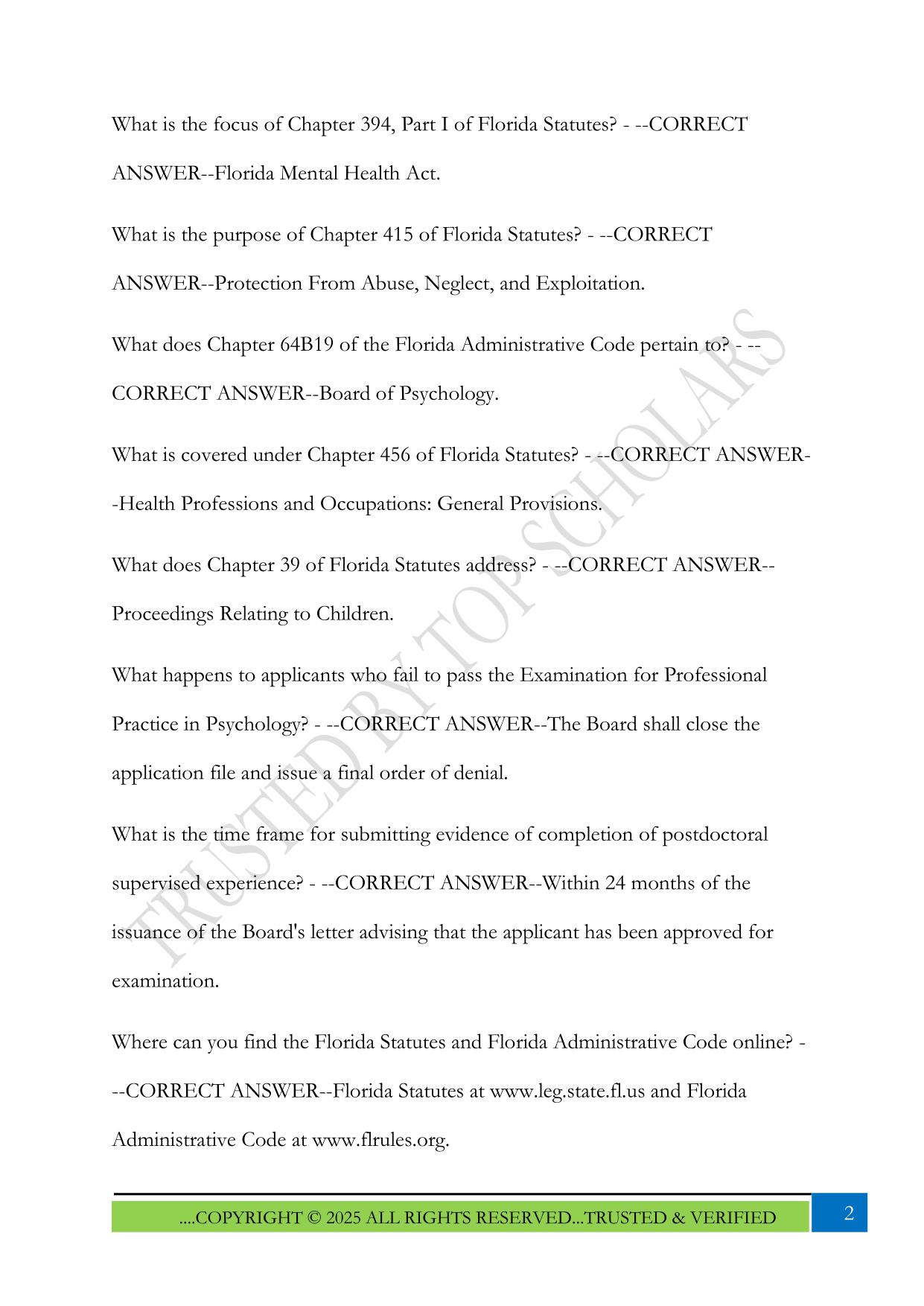 Florida Psychology Laws and Rules Examination Guide 2025 Questions and Answers