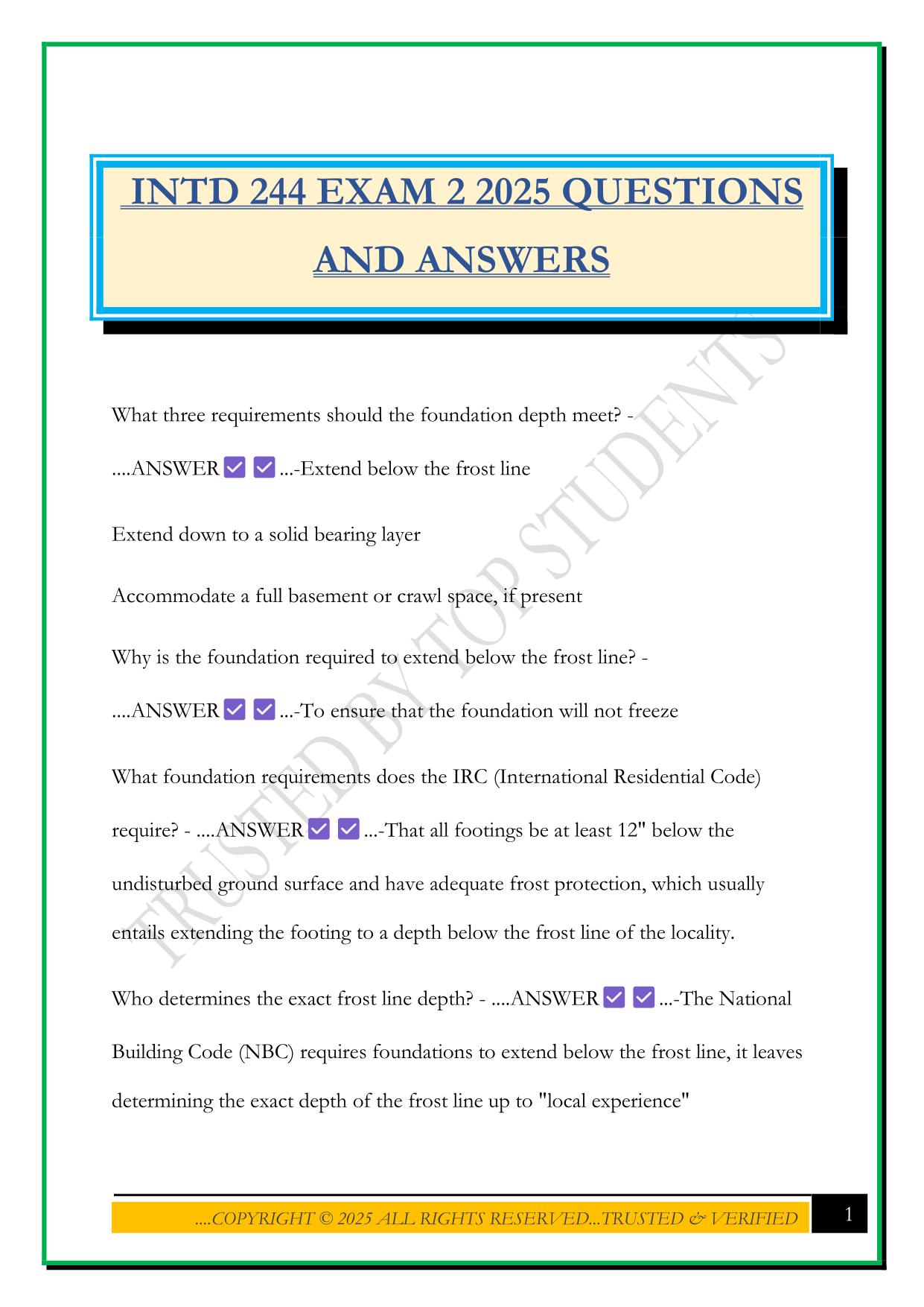 INTD 244 EXAM 2 2025 QUESTIONS AND ANSWERS