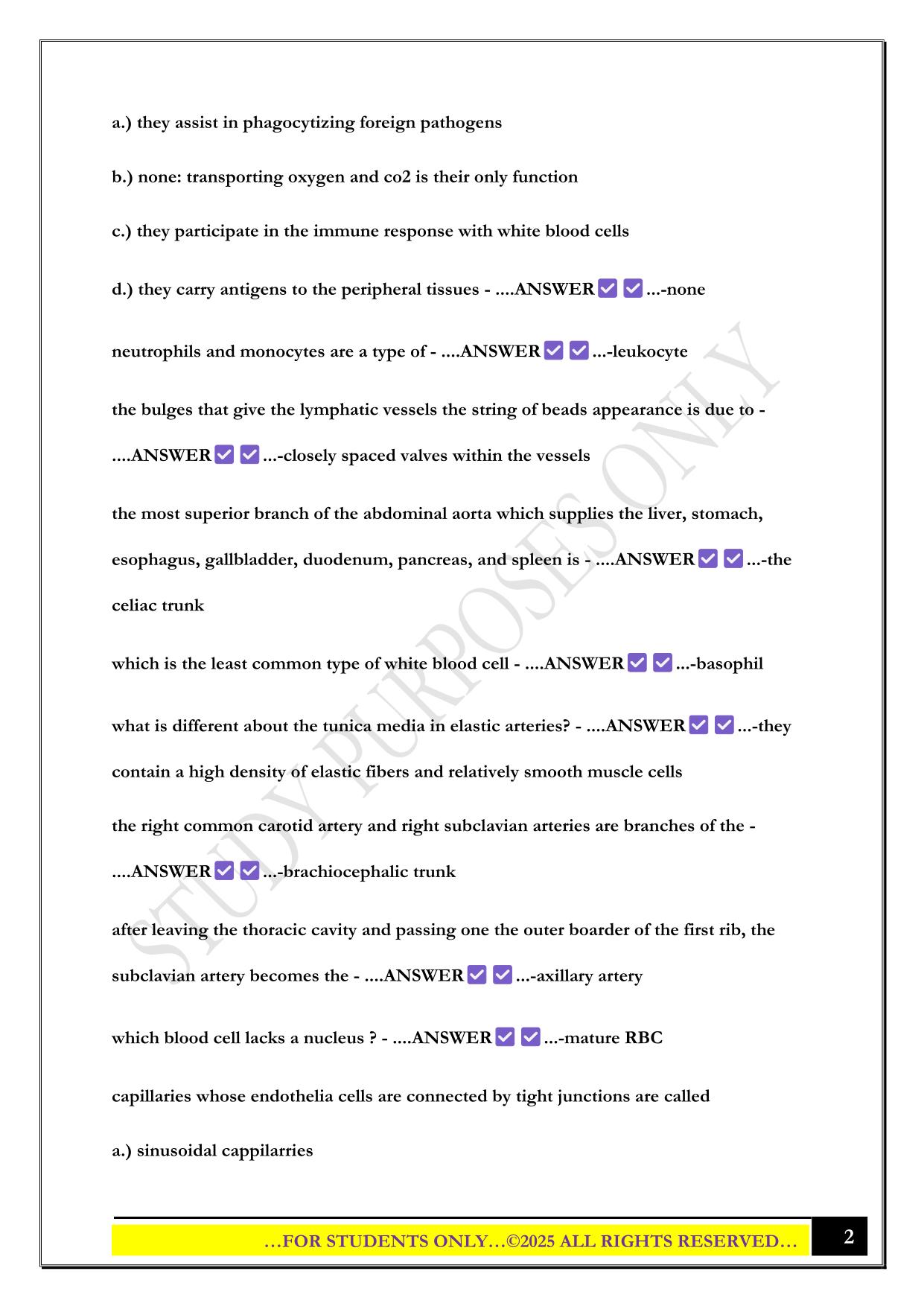 IUPUI anatomy final exam 2025 Questions and Answers