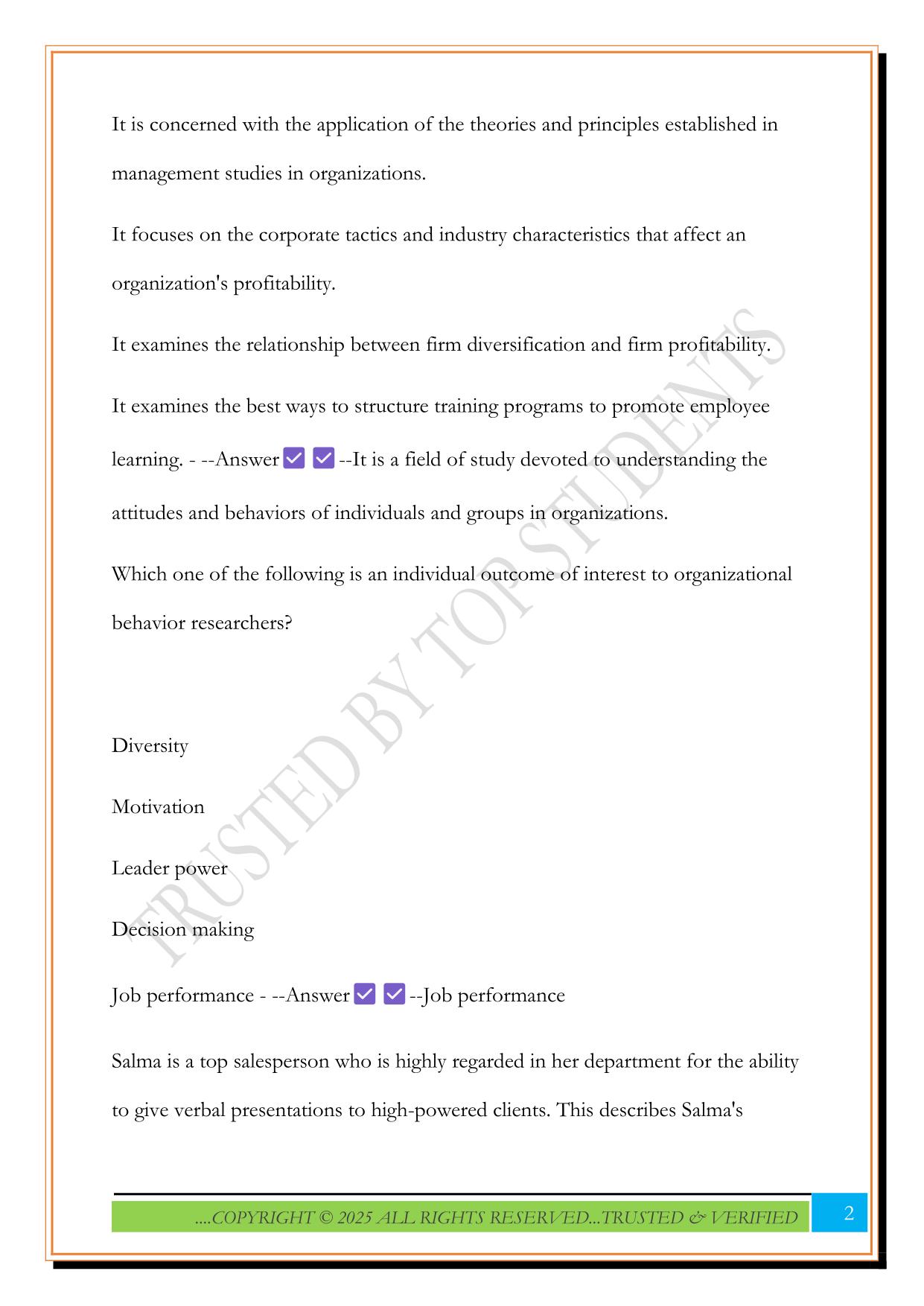 MGMT 311 Midterm Exam 2025 Questions and Answers