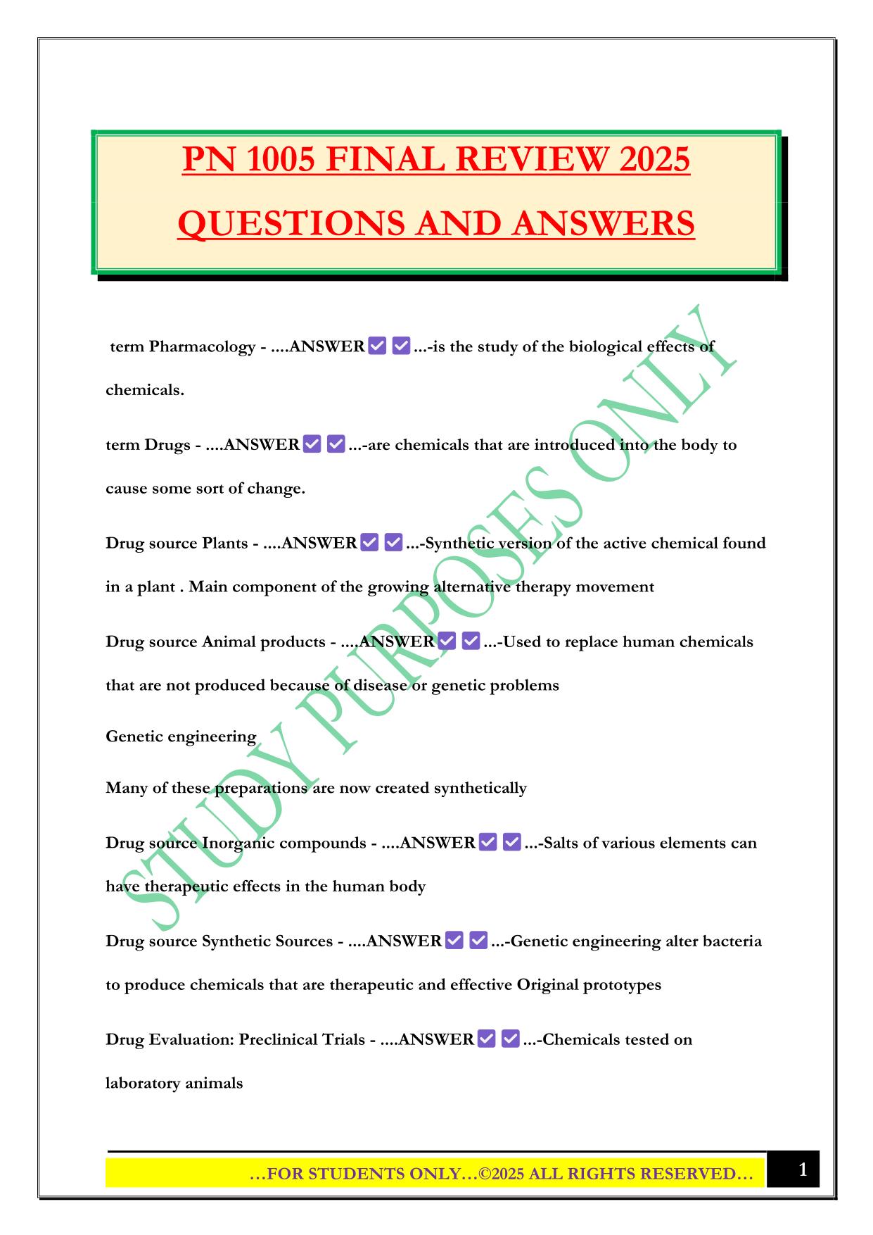 PN 1005 FINAL REVIEW 2025 QUESTIONS AND ANSWERS