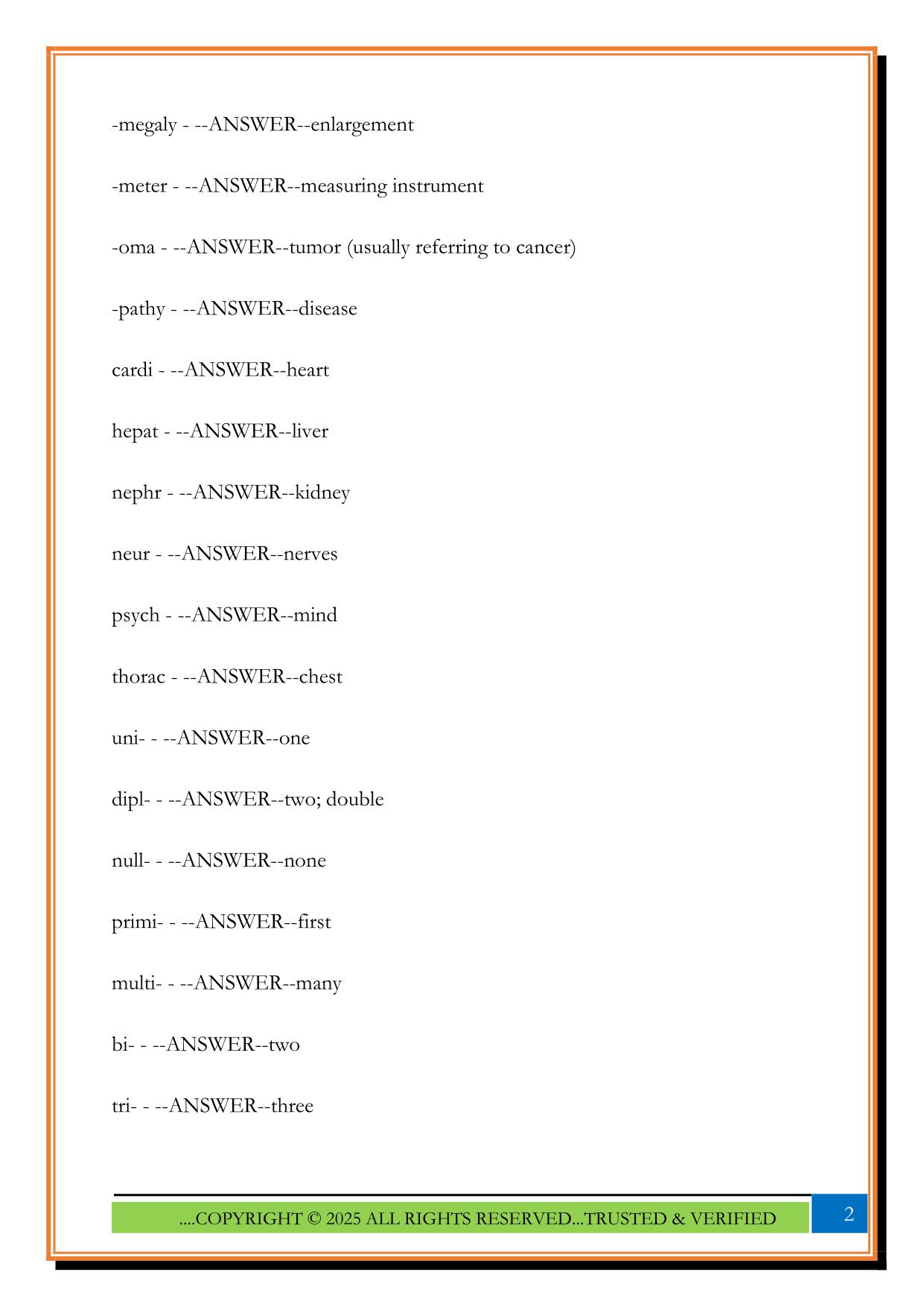 EMT-Basic Medical Terminology Exam 2025 Questions and Answers