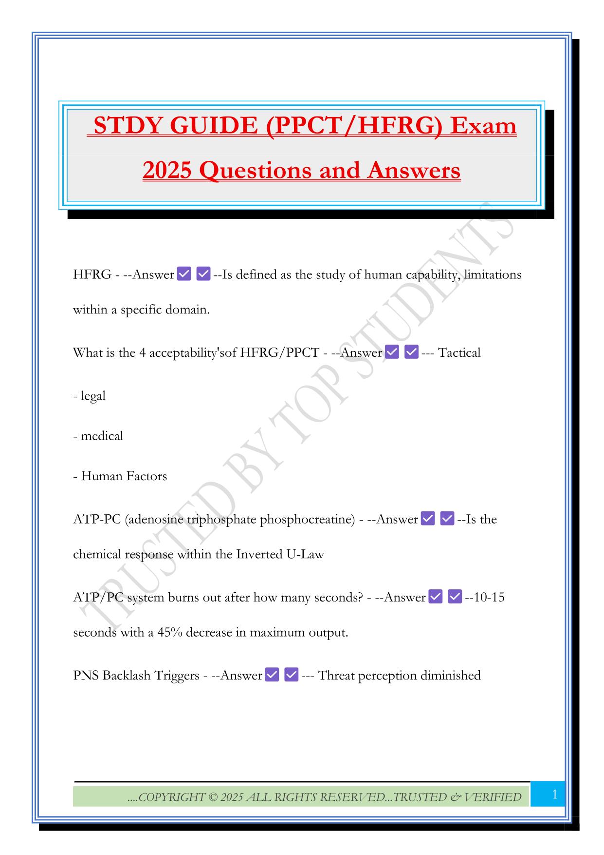 STDY GUIDE (PPCT/HFRG) Exam 2025 Questions and Answers