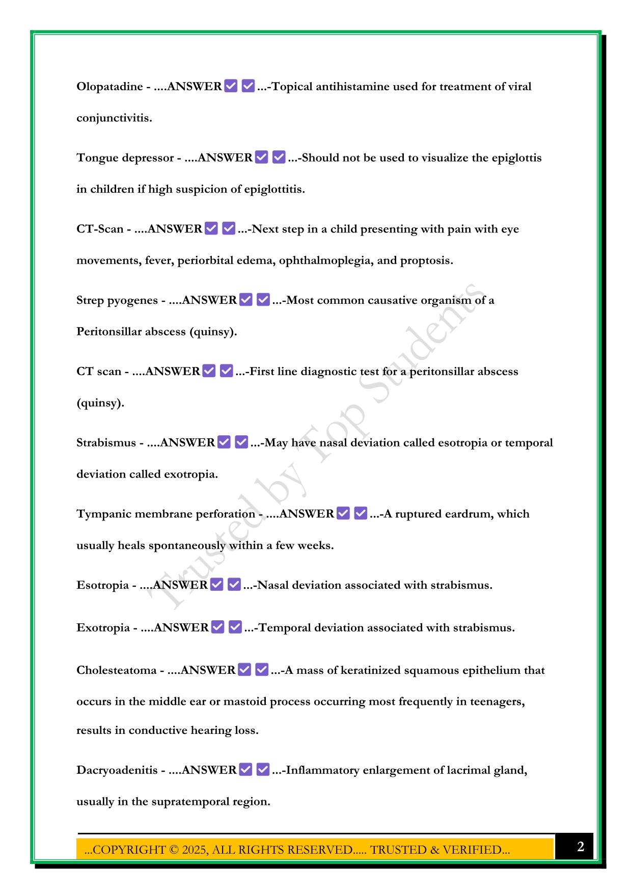PEDIATRIC MEDICAL CONDITIONS AND TREATMENTS EXAM 2025 QUESTIONS AND ANSWERS