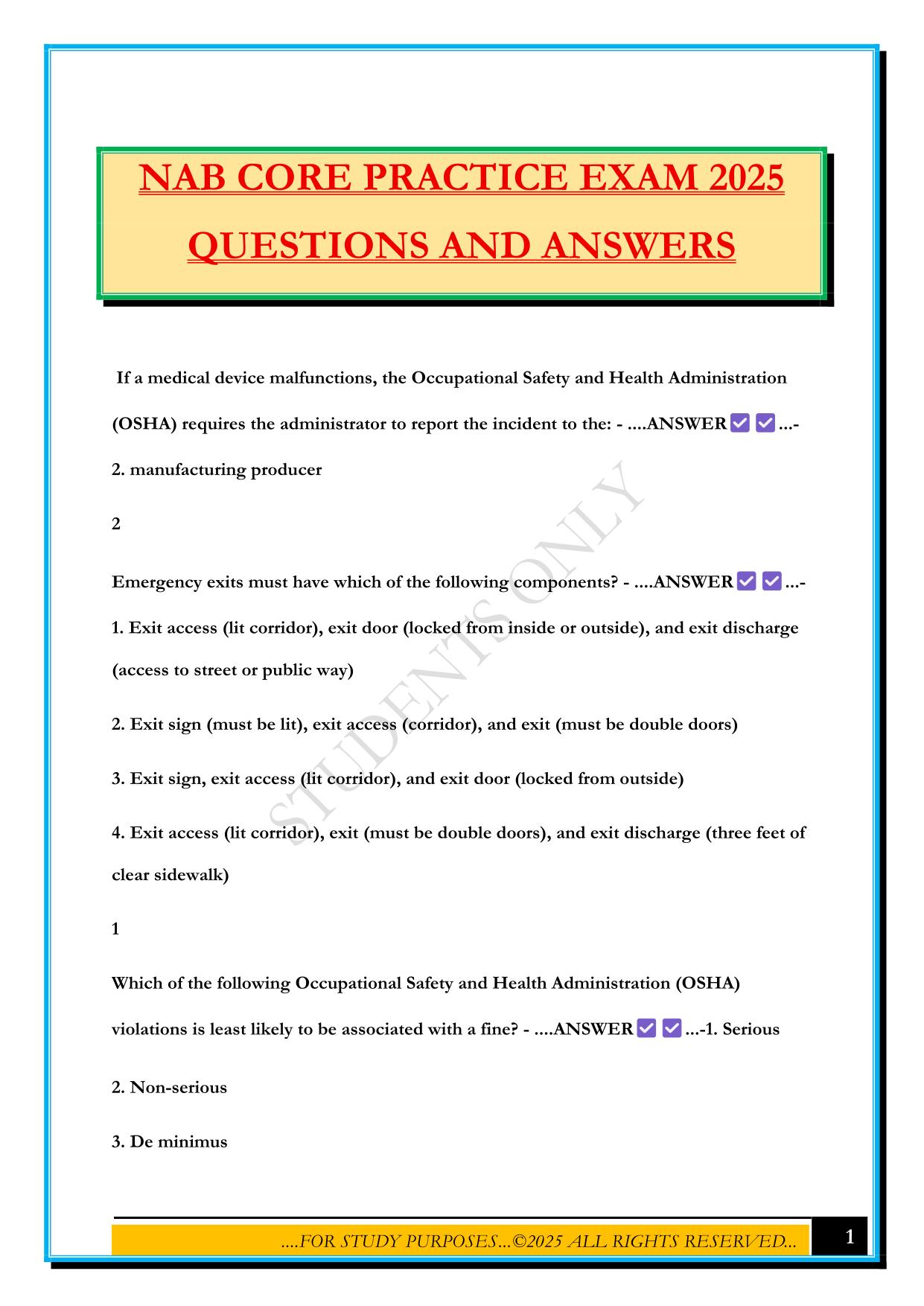 NAB CORE PRACTICE EXAM 2025 QUESTIONS AND ANSWERS