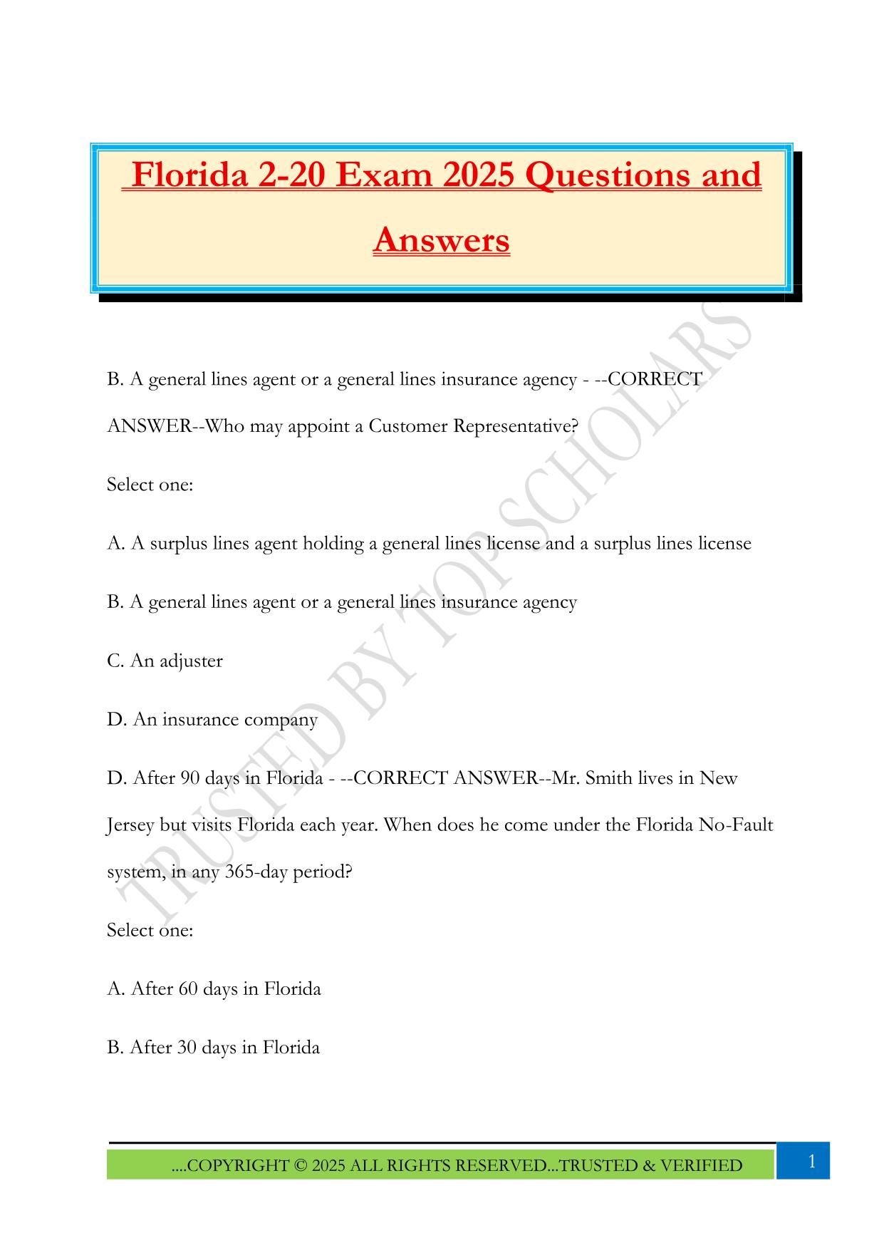 Florida 2-20 Exam 2025 Questions and Answers