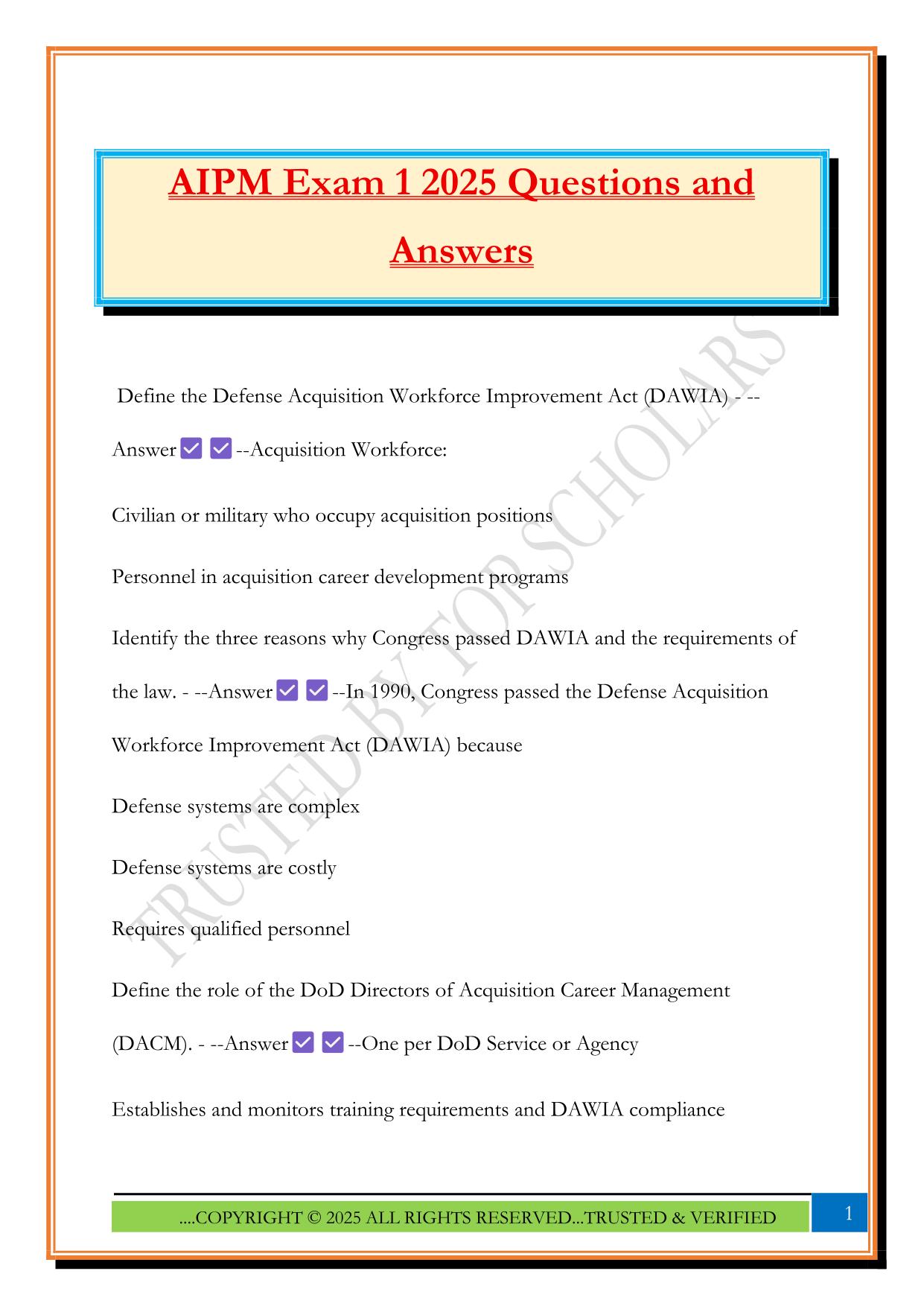 AIPM Exam 1 2025 Questions and Answers