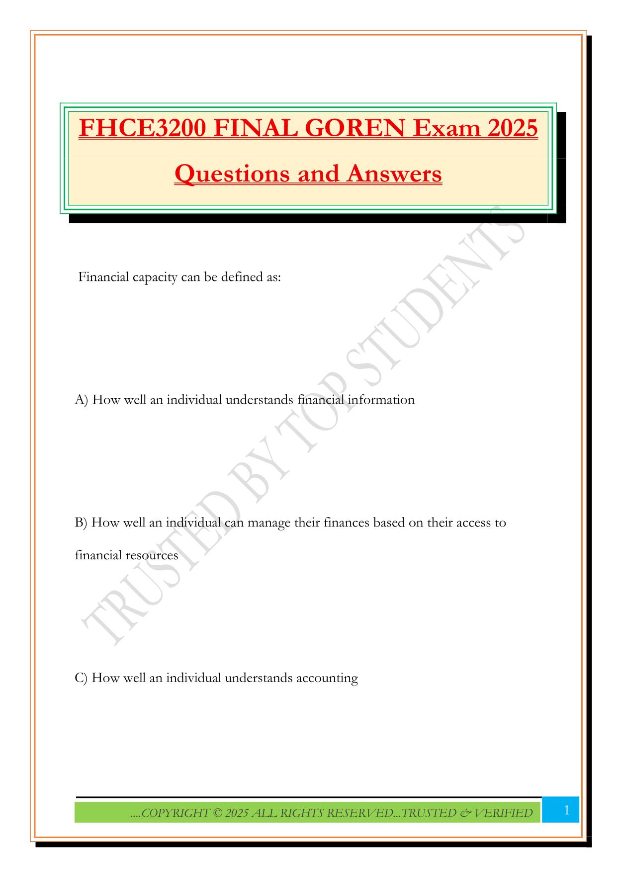 FHCE3200 FINAL GOREN Exam 2025 Questions and Answers