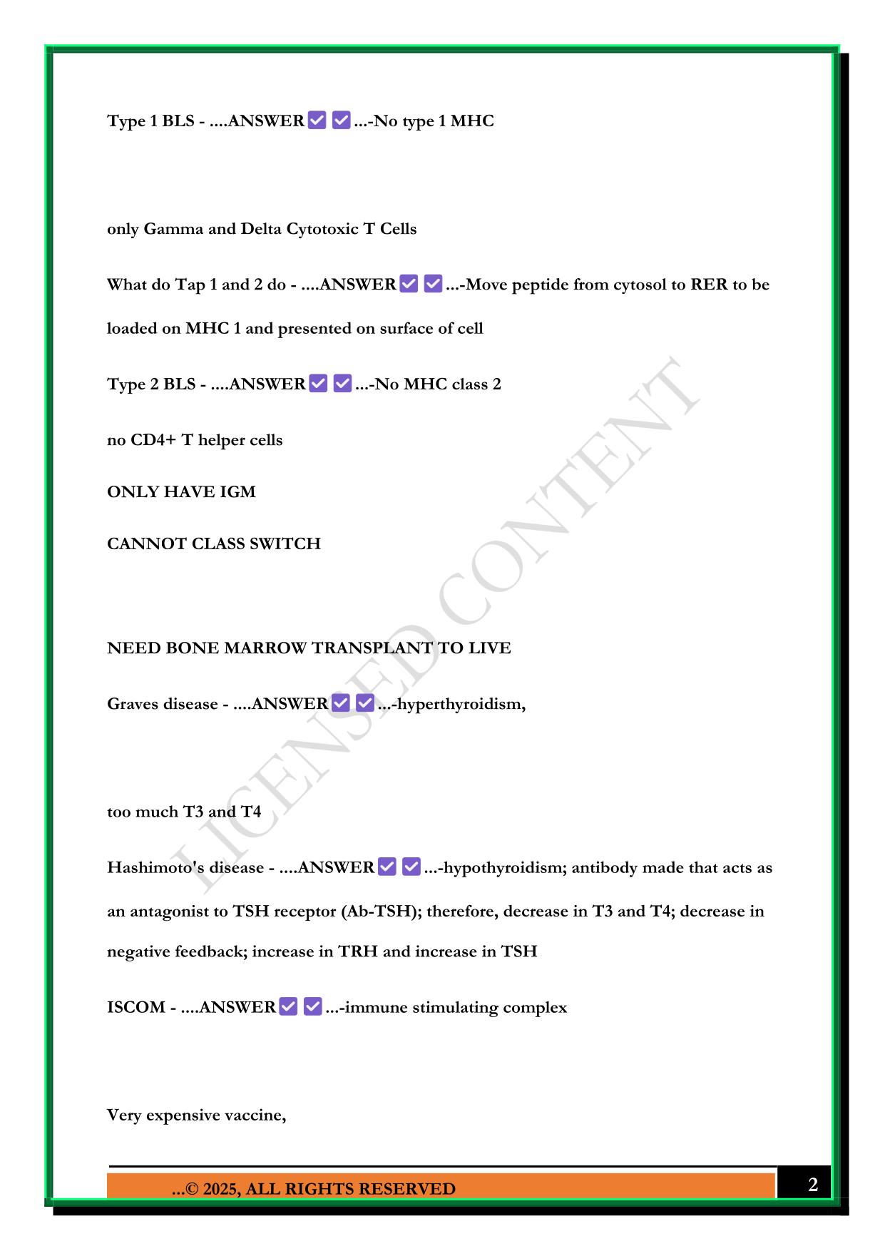 BIO 338 IUPUI IMMUNOLOGY LECTURE FINAL EXAM (4) 2025 QUESTIONS AND ANSWERS