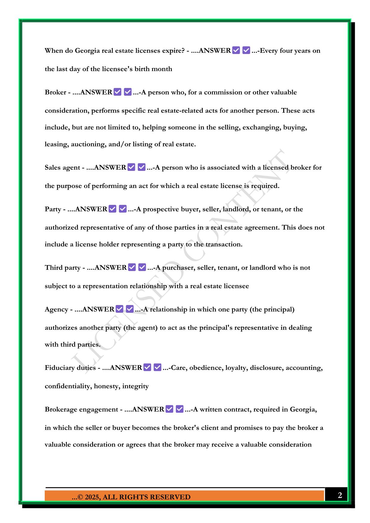 GA EXAM PREP: LICENSING 2025 QUESTIONS AND ANSWERS