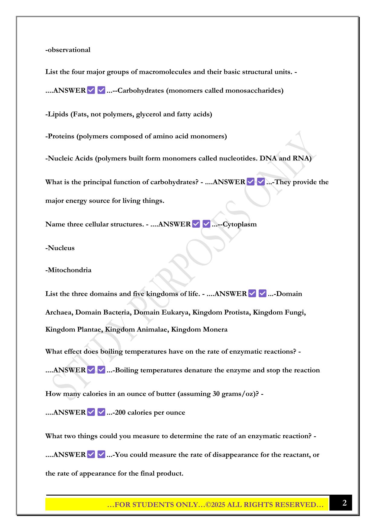 Bio 100 Lab - Test 1 2025 Questions and Answers