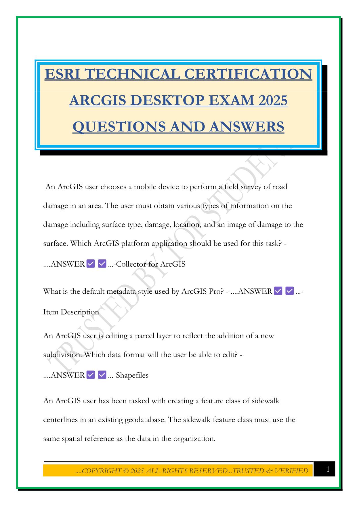 ESRI TECHNICAL CERTIFICATION ARCGIS DESKTOP EXAM 2025 QUESTIONS AND ANSWERS