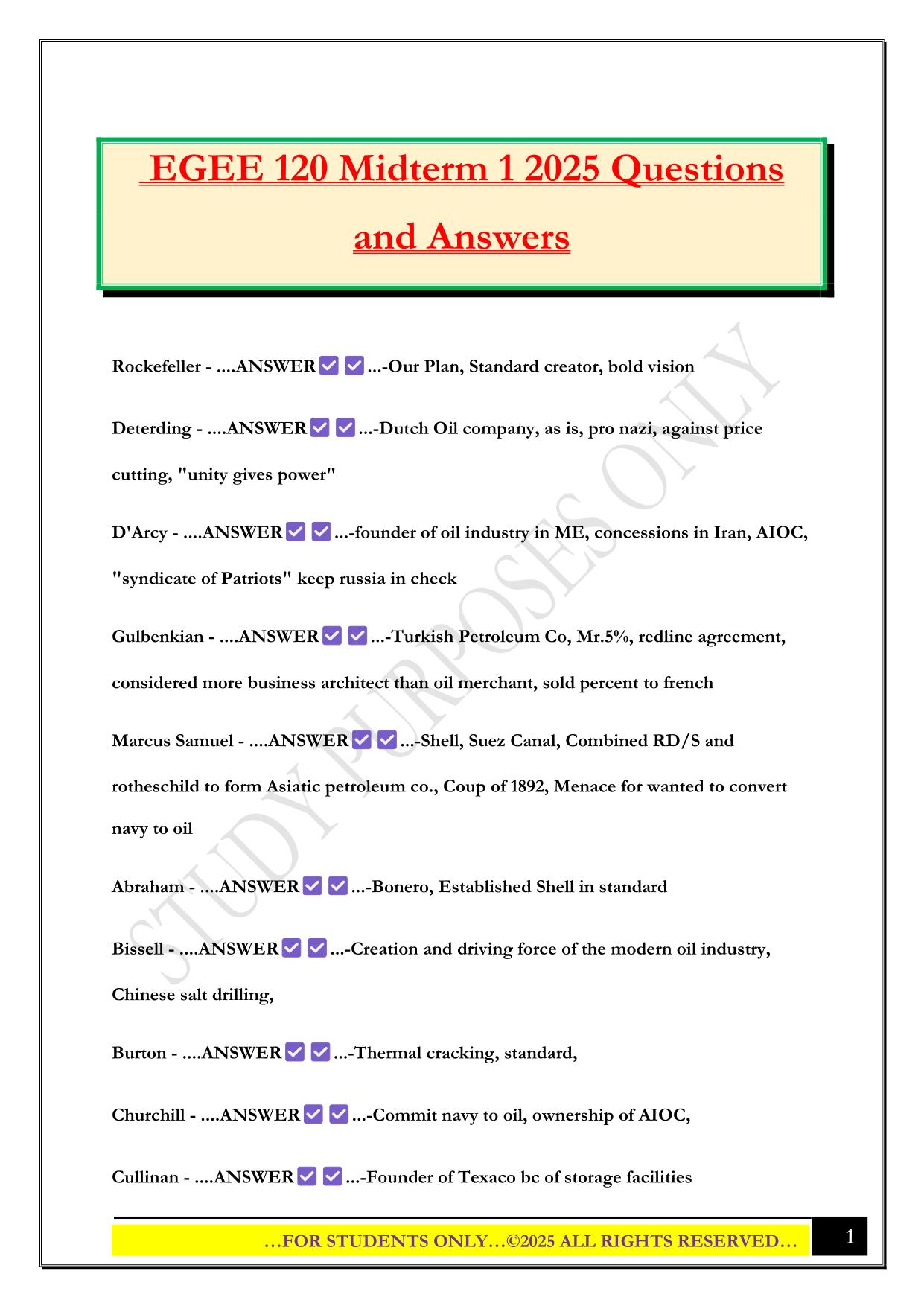 EGEE 120 Midterm 1 2025 Questions and Answers