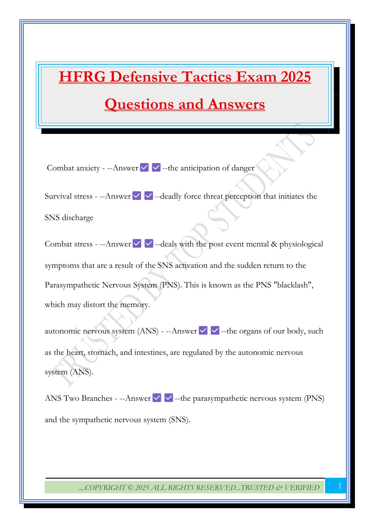 HFRG Defensive Tactics Exam 2025 Questions and Answers