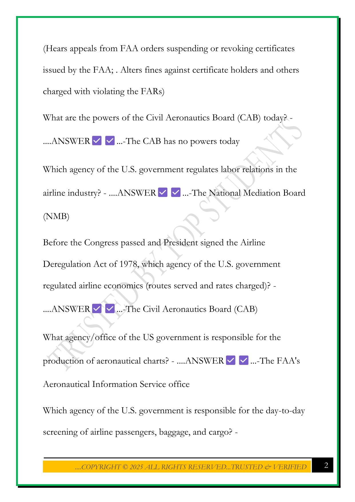 AVIATION LAW FINAL EXAM 2025 QUESTIONS AND ANSWERS