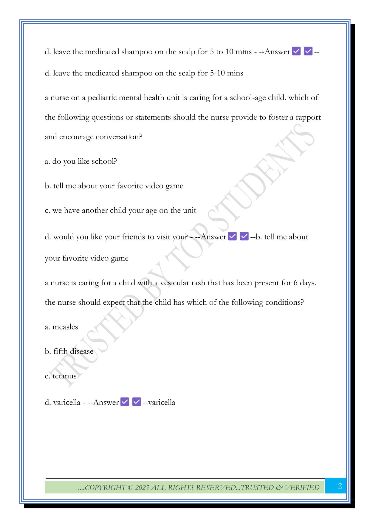 Peds ATI Proctored Exam Dynamic Quizzes 2025 Questions and Answers