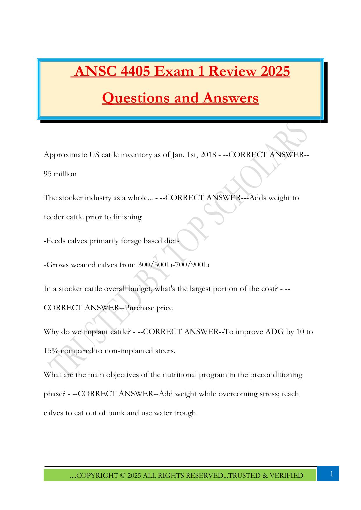 Stockers and Feedlot Fall 2025 Bundled Exams Questions and Answers |100% Pass Updated & Verified