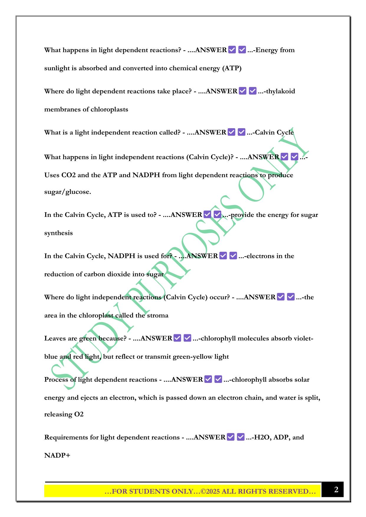 BSC 108 Exam 2 (University of Alabama) 2025 Questions and Answers