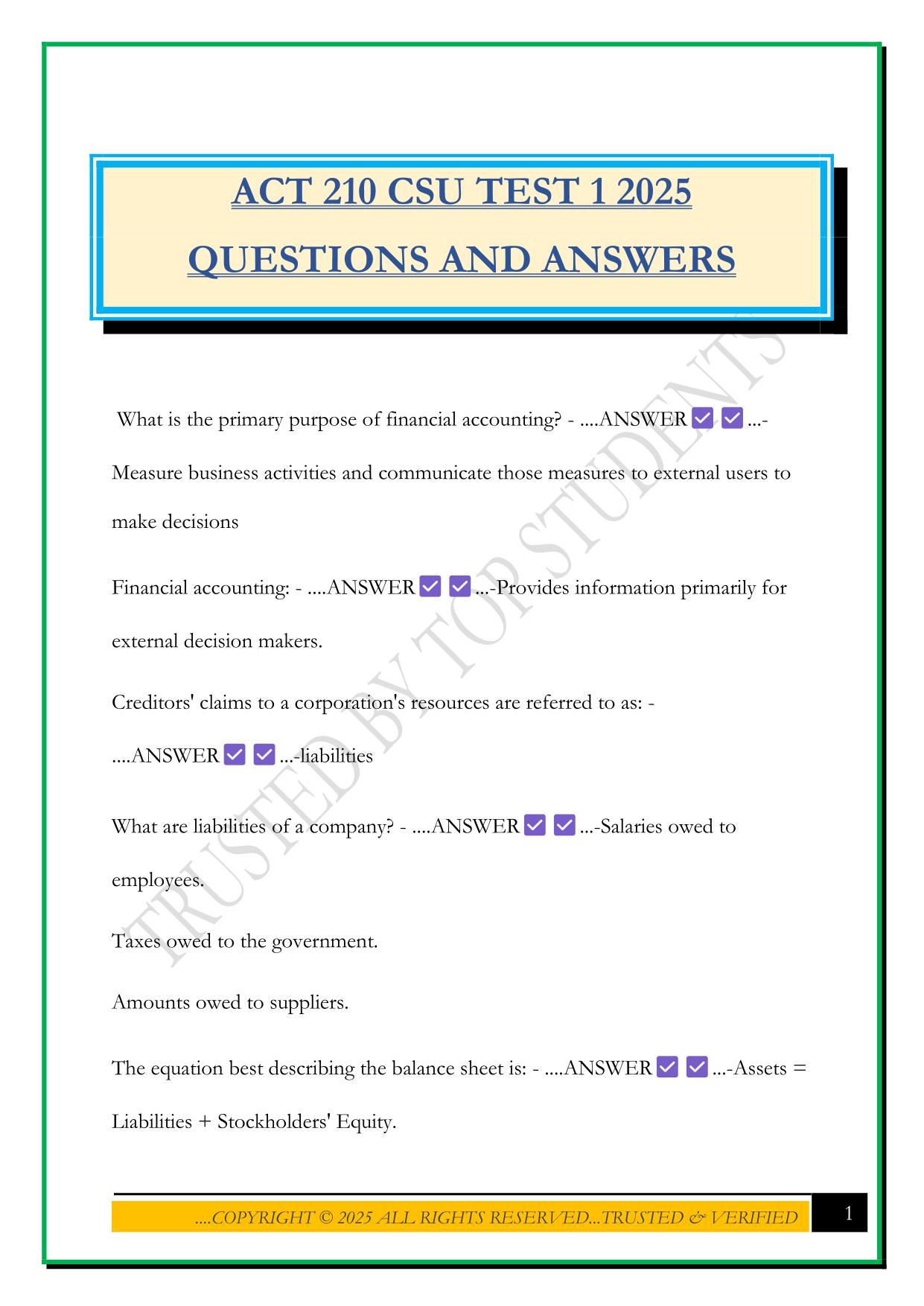 ACT 210 CSU TEST 1 2025 QUESTIONS AND ANSWERS