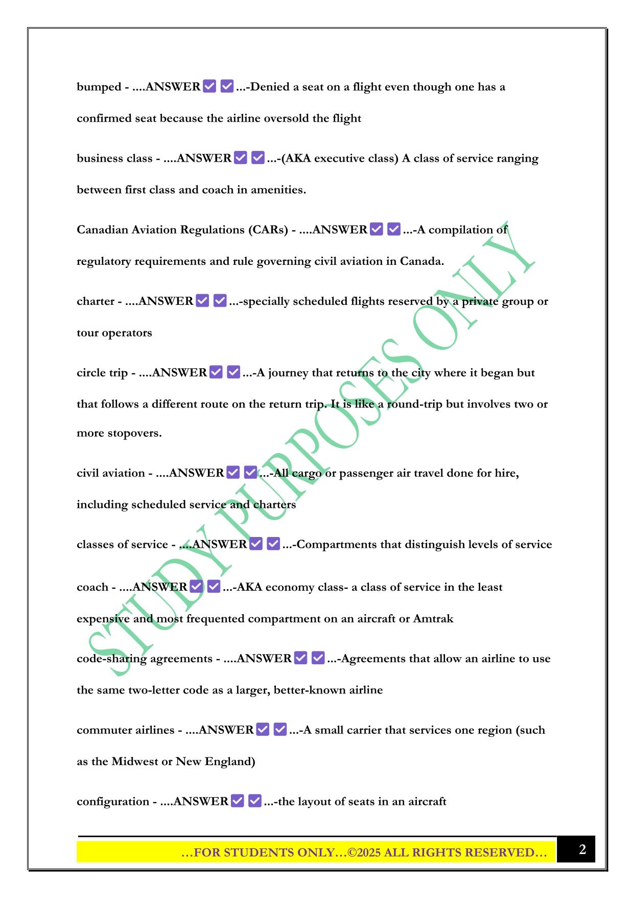 Tap Test- Chapter 4 Air Travel Exam 2025 Questions and Answers