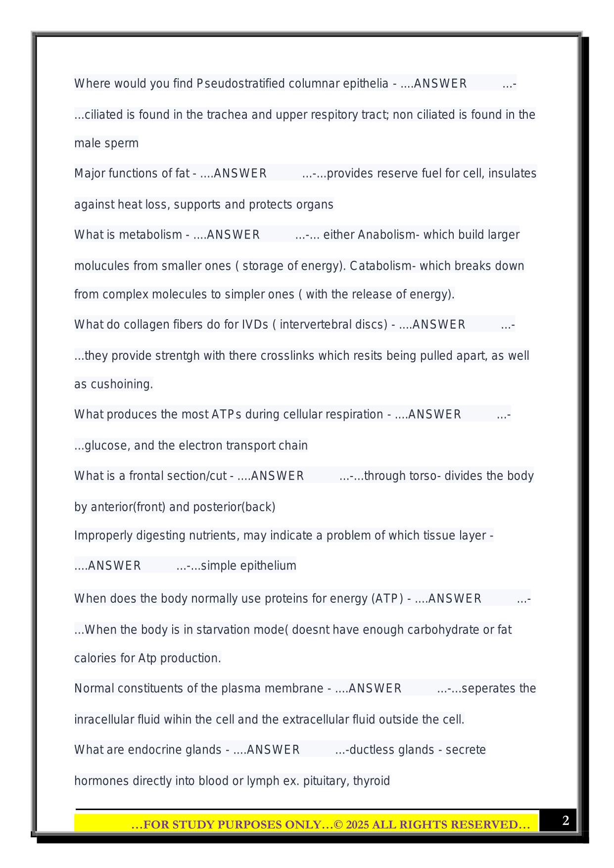 PCC Bio 201 Exam 1 2025 Questions and Answers