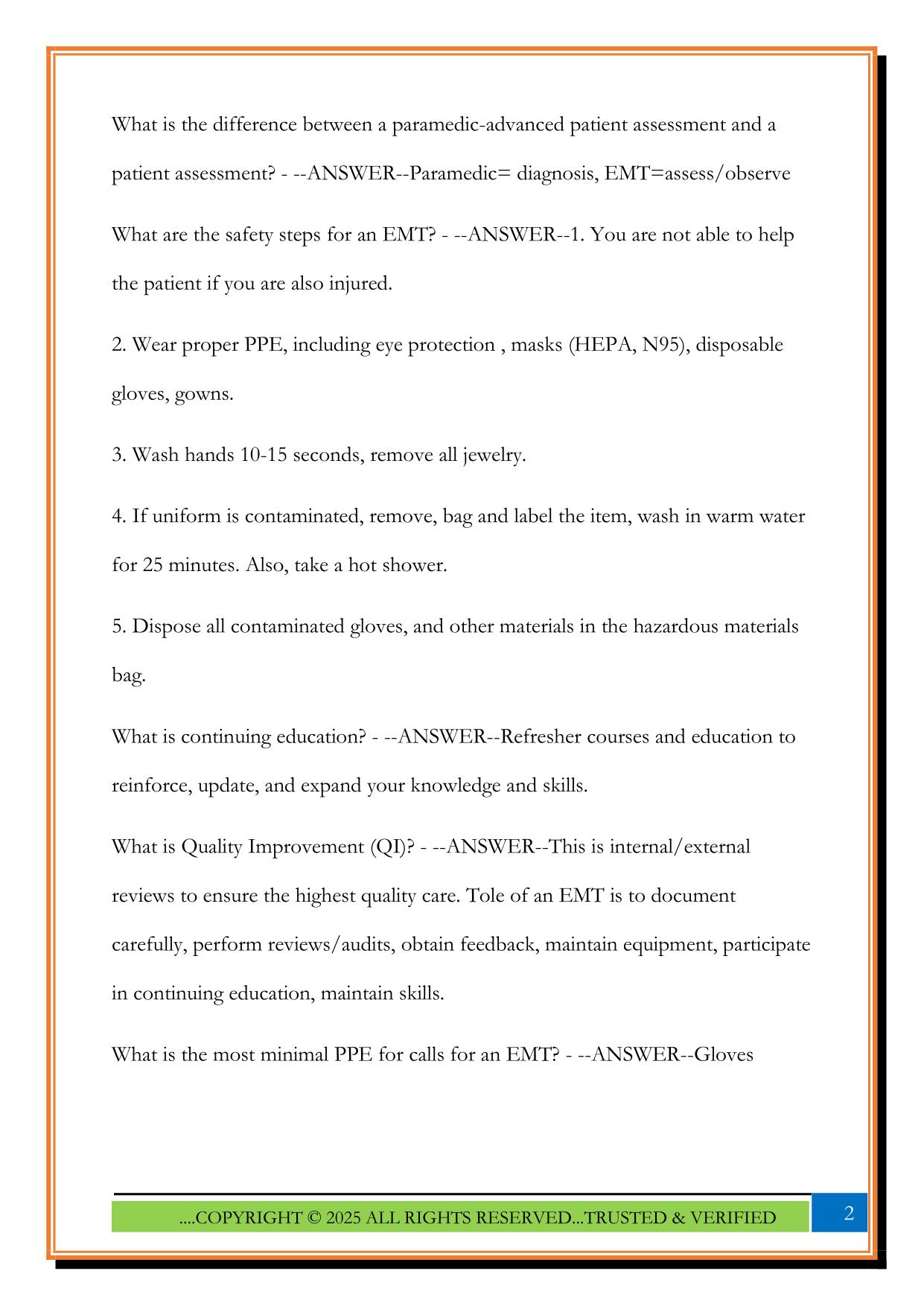 EMT Exam #1 (chapters 1-11) 2025 Questions and Answers