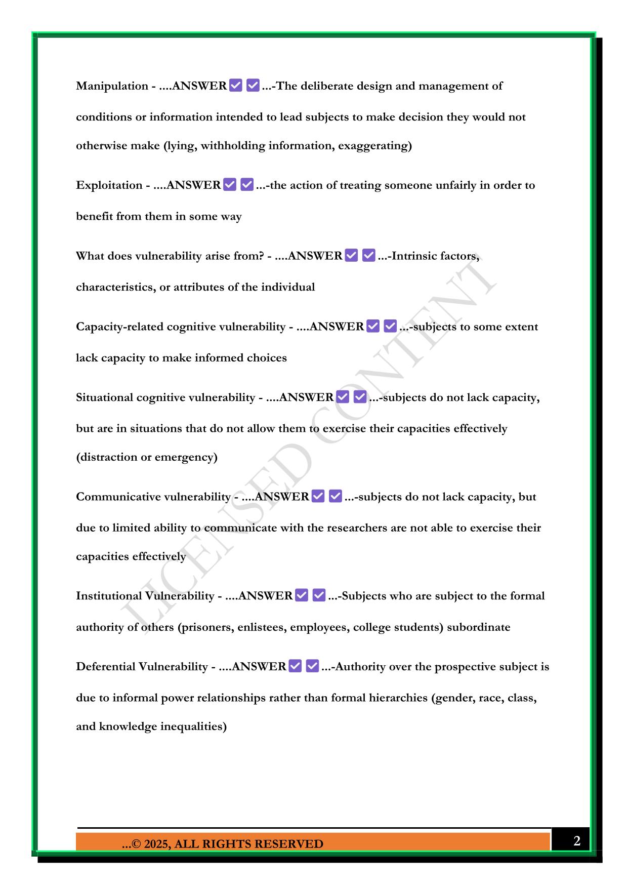 IRB TRAINING EXAM 2025 QUESTIONS AND ANSWERS