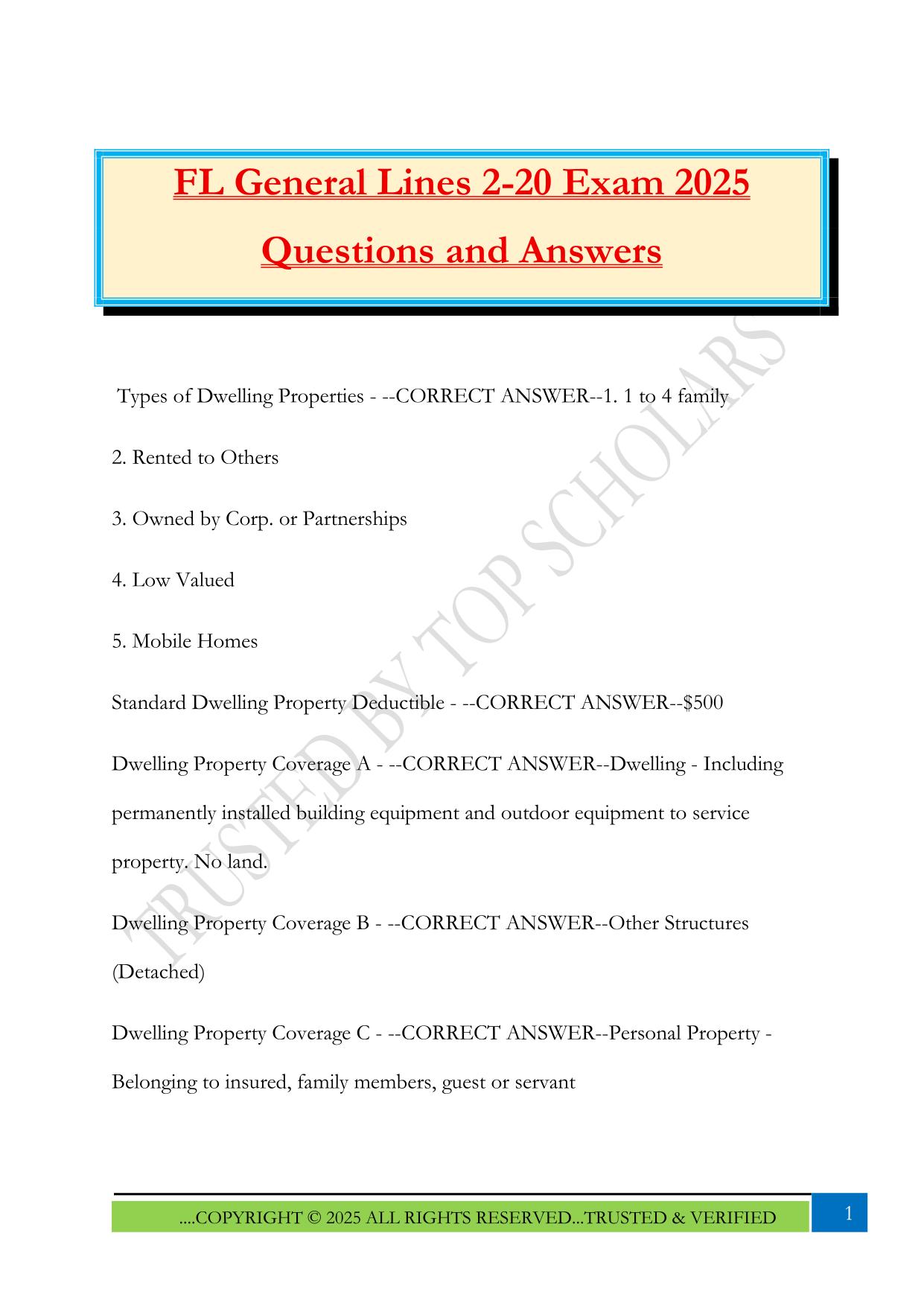 FL General Lines 2-20 Exam 2025 Questions and Answers