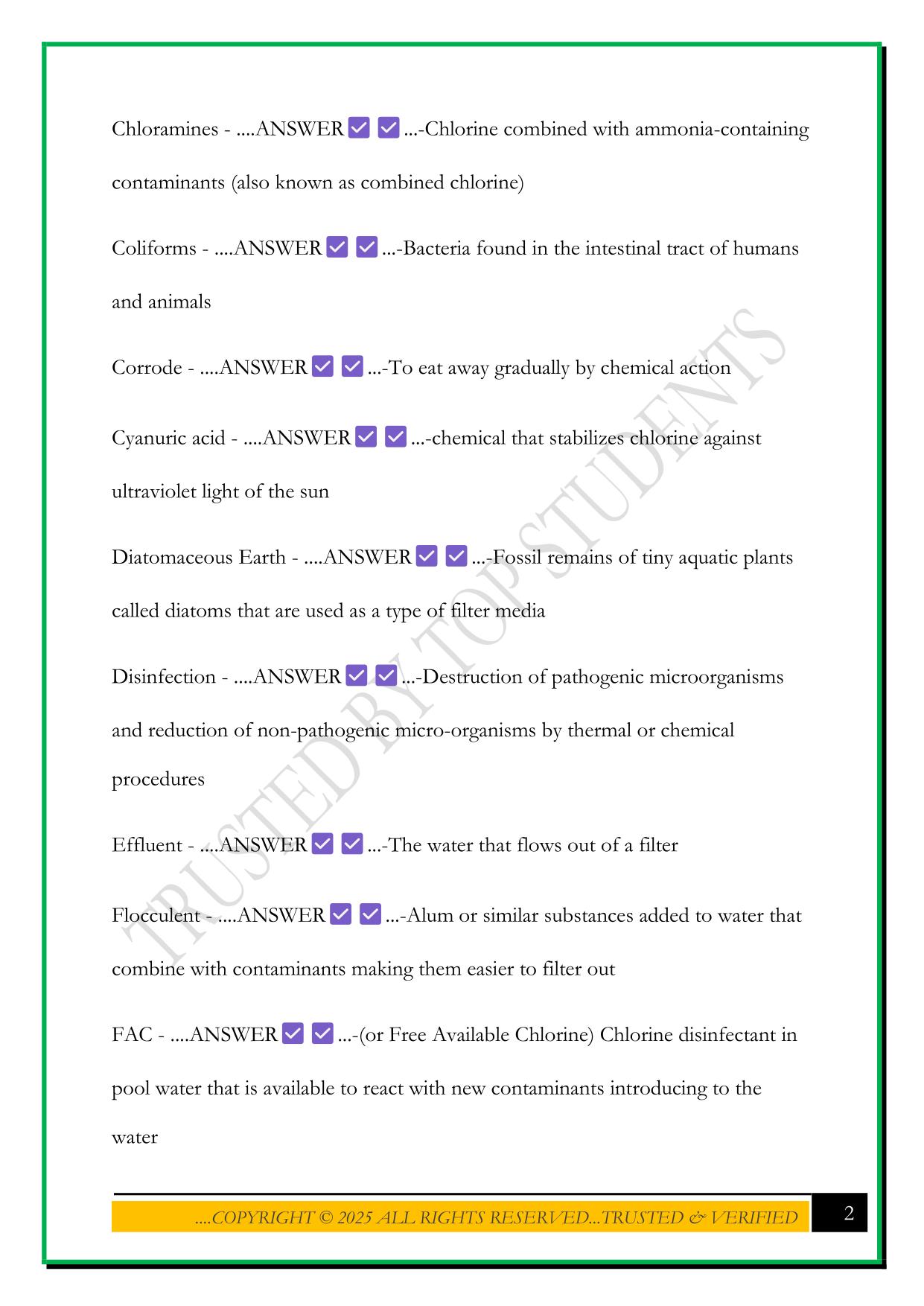 POOL OPERATORS COURSE EXAM 2025 QUESTIONS AND ANSWERS