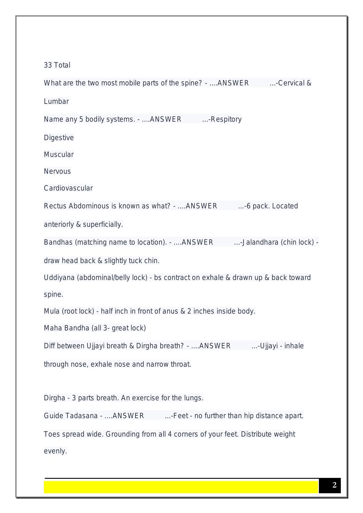 Yoga Den RYT200 Test Questions with Correct Answers