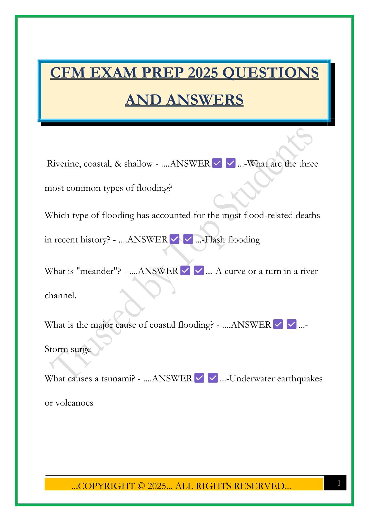 CFM EXAM PREP 2025 QUESTIONS AND ANSWERS