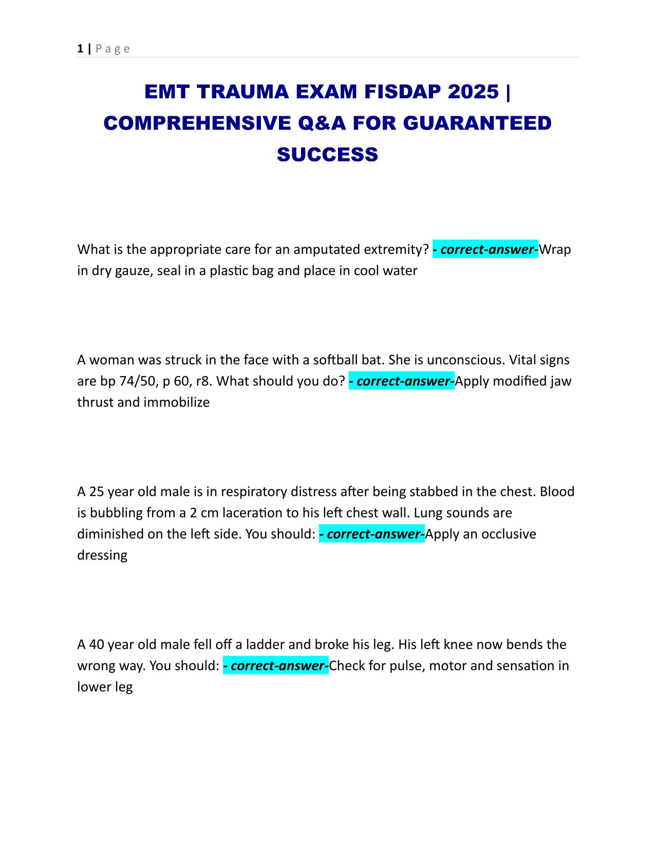 EMT TRAUMA EXAM FISDAP 2025 | COMPREHENSIVE Q&A FOR GUARANTEED SUCCESS