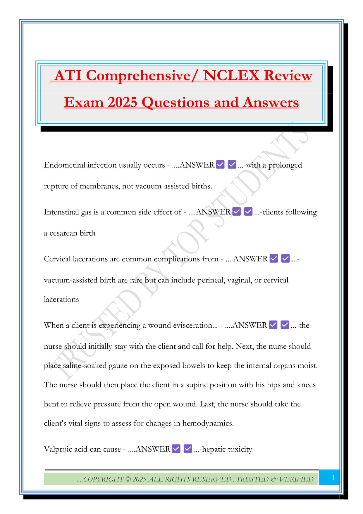 ATI Comprehensive/ NCLEX Review Exam 2025 Questions and Answers