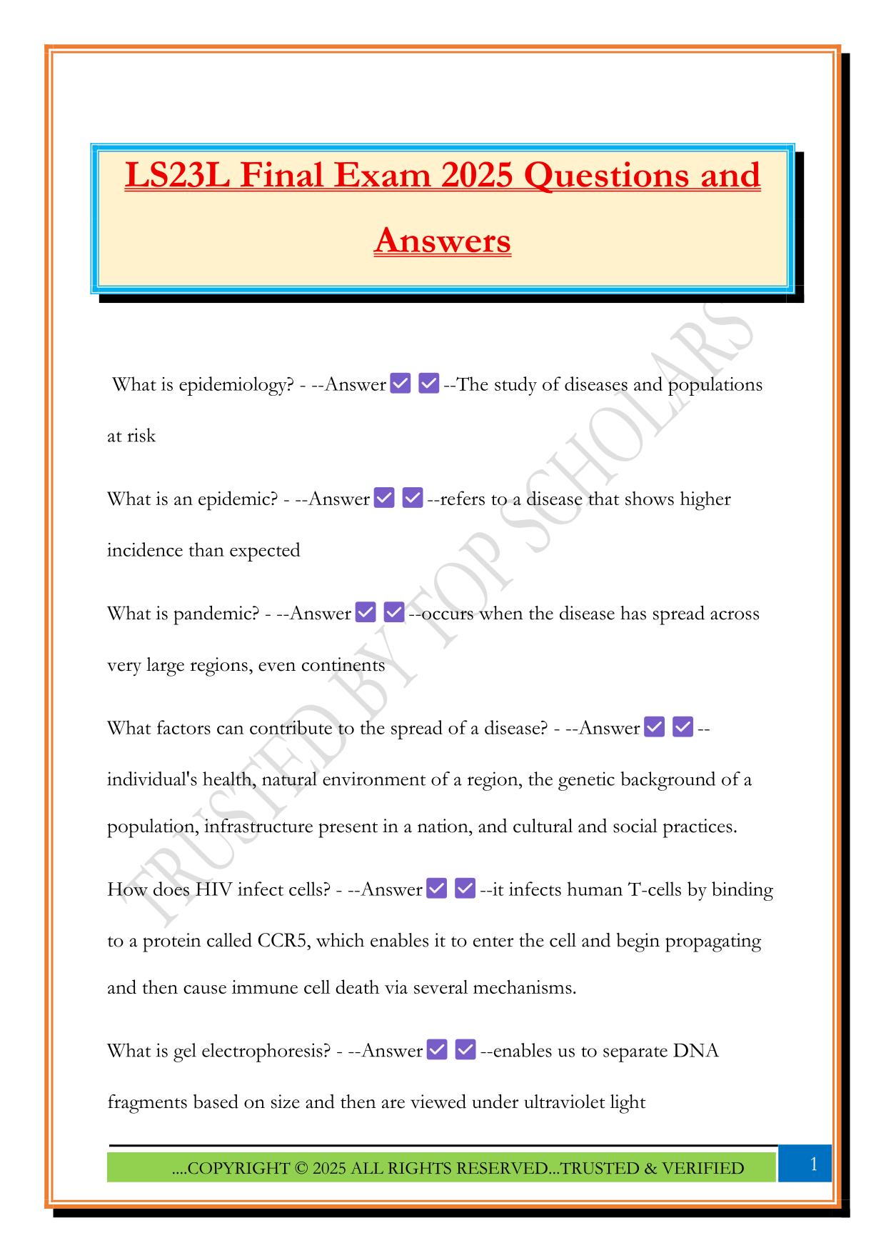 LS23L Fall 2025 Bundled Exams Questions and Answers |100% Pass Verified and Updated