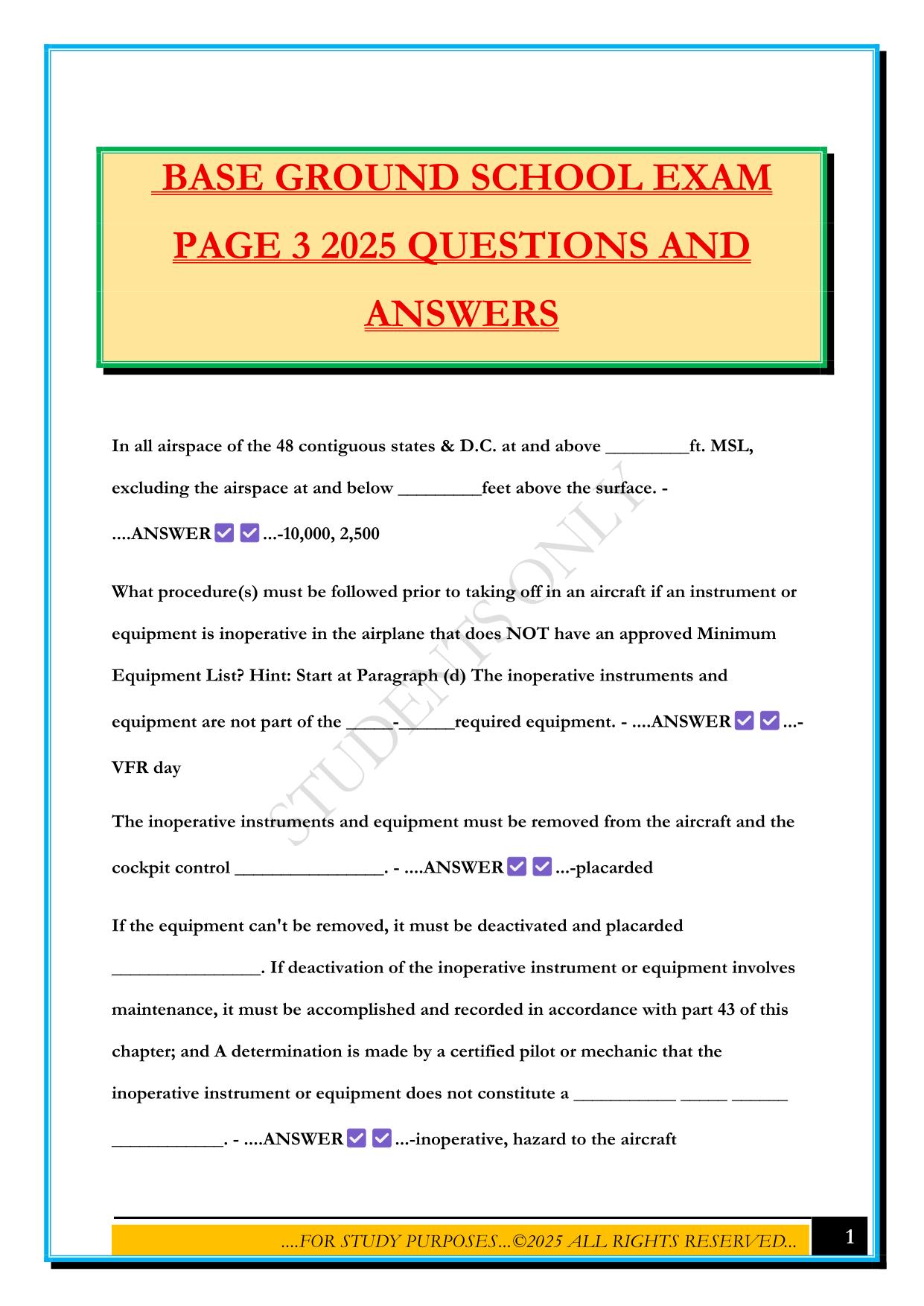 BASE GROUND SCHOOL EXAM PAGE 3 2025 QUESTIONS AND ANSWERS