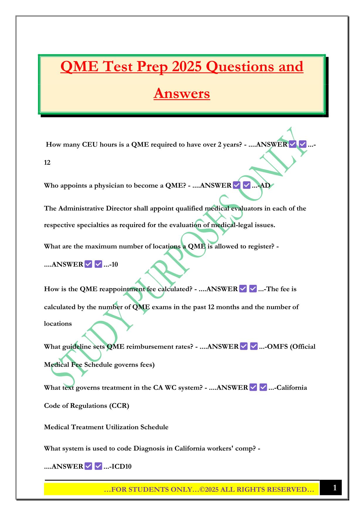 QME Test Prep 2025 Questions and Answers