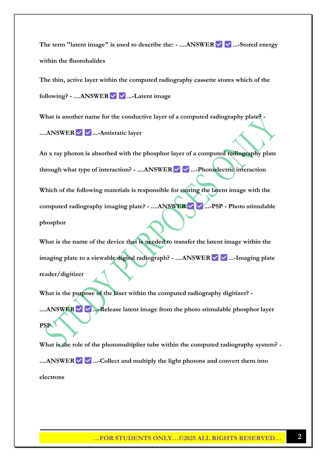 RTBC - Fundamentals of Digital Radiography Exam 2025 Questions and Answers
