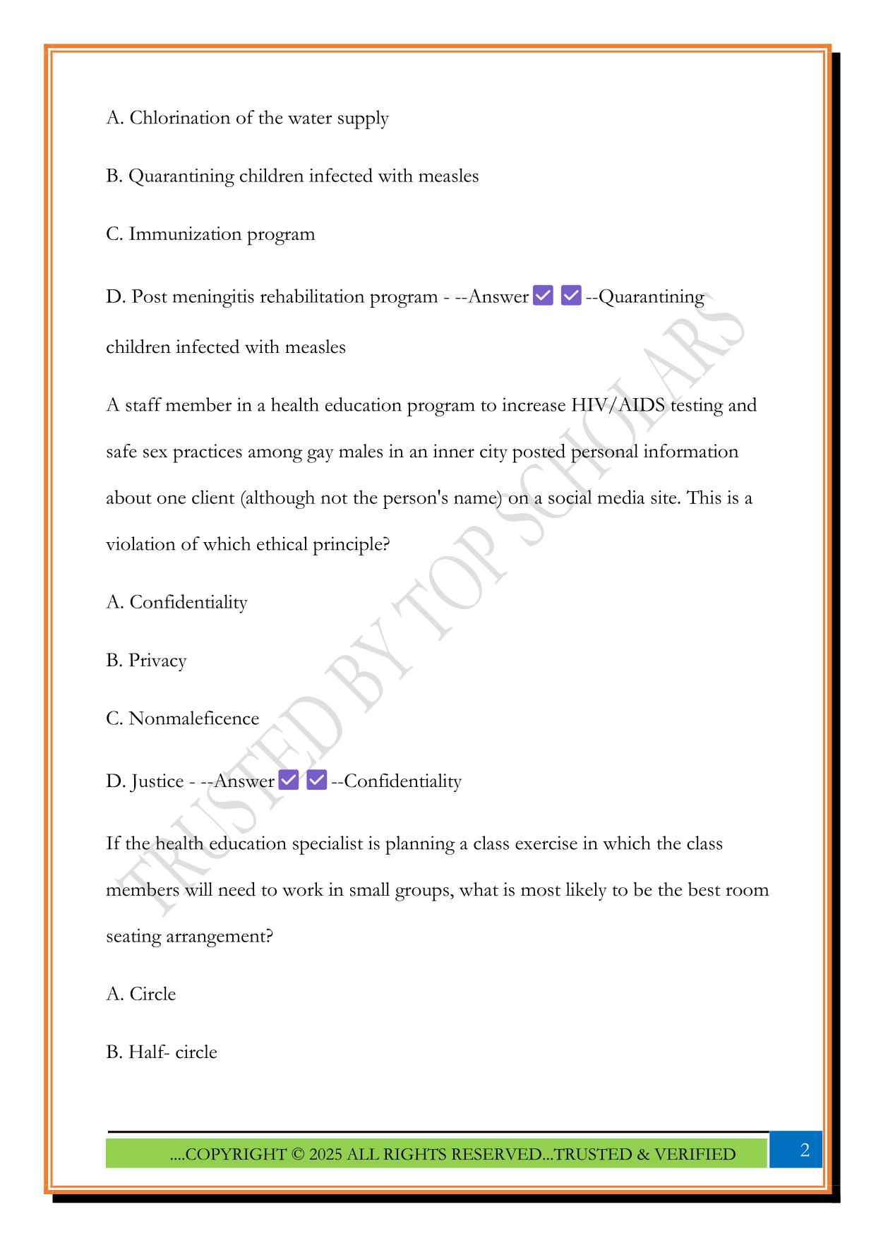 CHES exam practice questions 2025 with Answers
