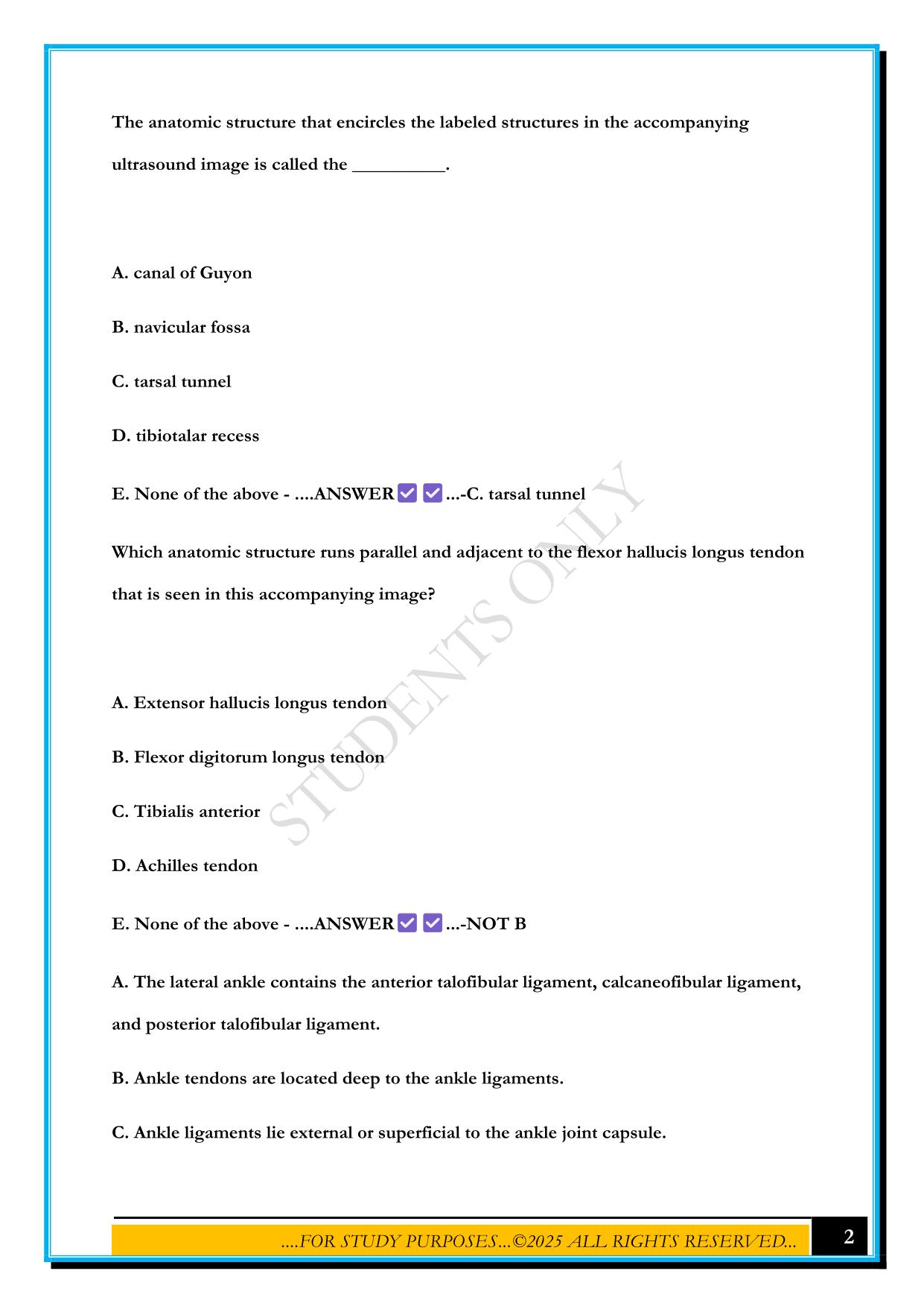 SONOSIM MASTERY TEST- ANKLE 2025 QUESTIONS AND ANSWERS