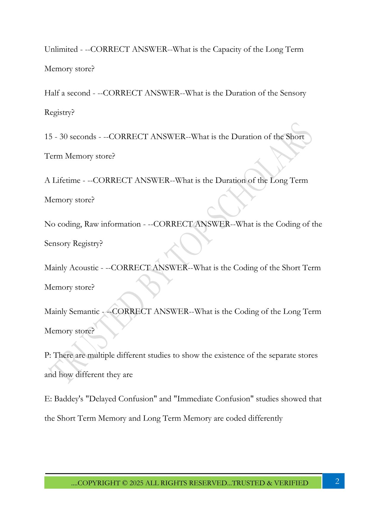 AQA A Level Psychology: Memory Exam 2025 Questions and Answers