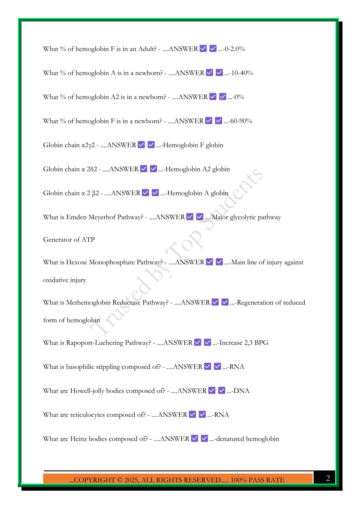 HEMATOLOGY EXAM 2 MODULE MLT-MLS UAMS 2025 QUESTIONS AND ANSWERS