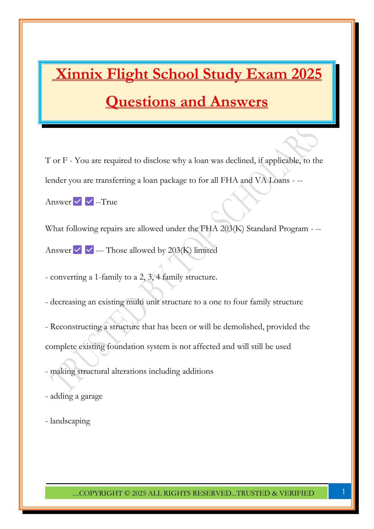 Xinnix Flight School Study Exam 2025 Questions and Answers