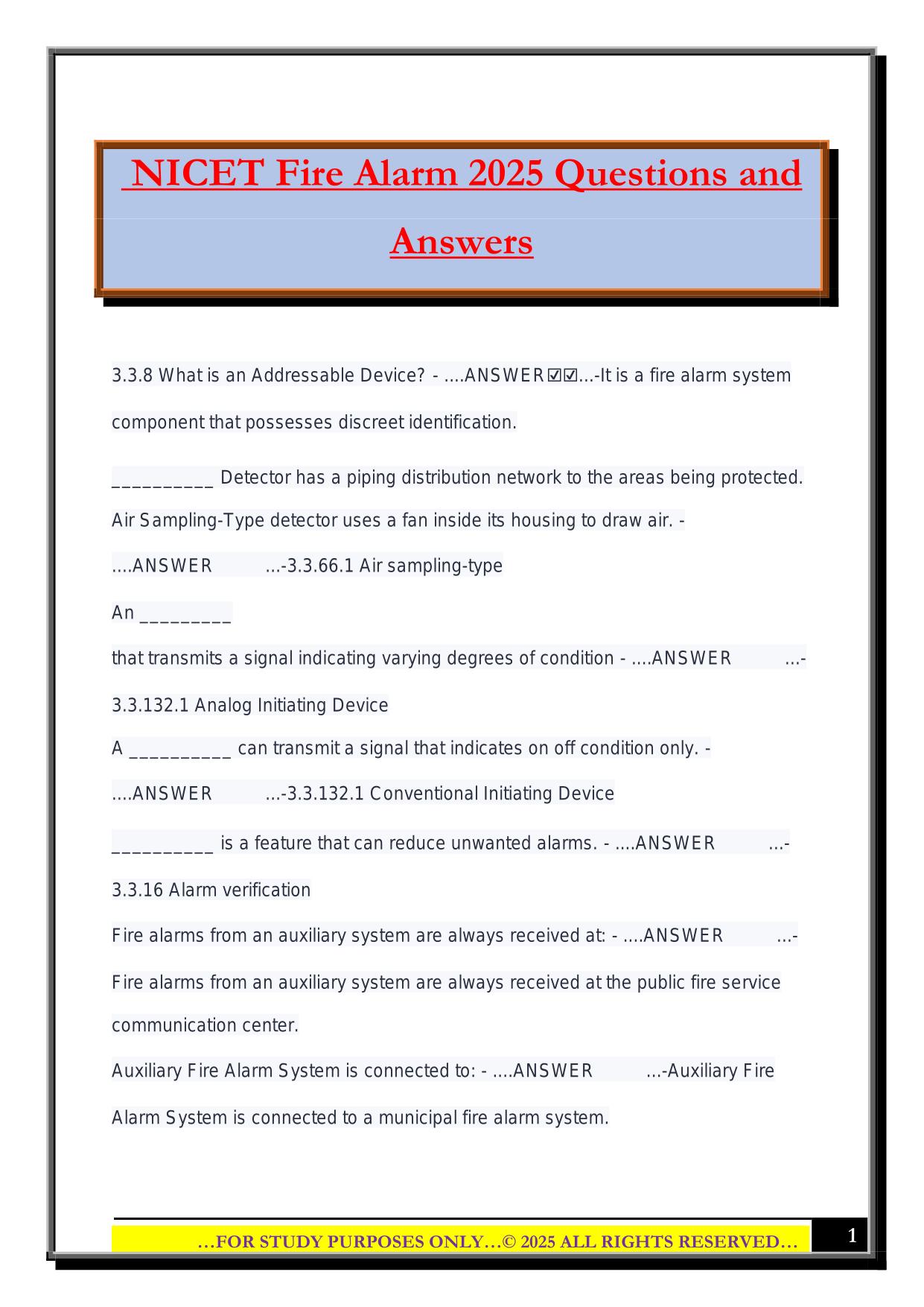 NICET Fire Alarm 2025 Questions and Answers
