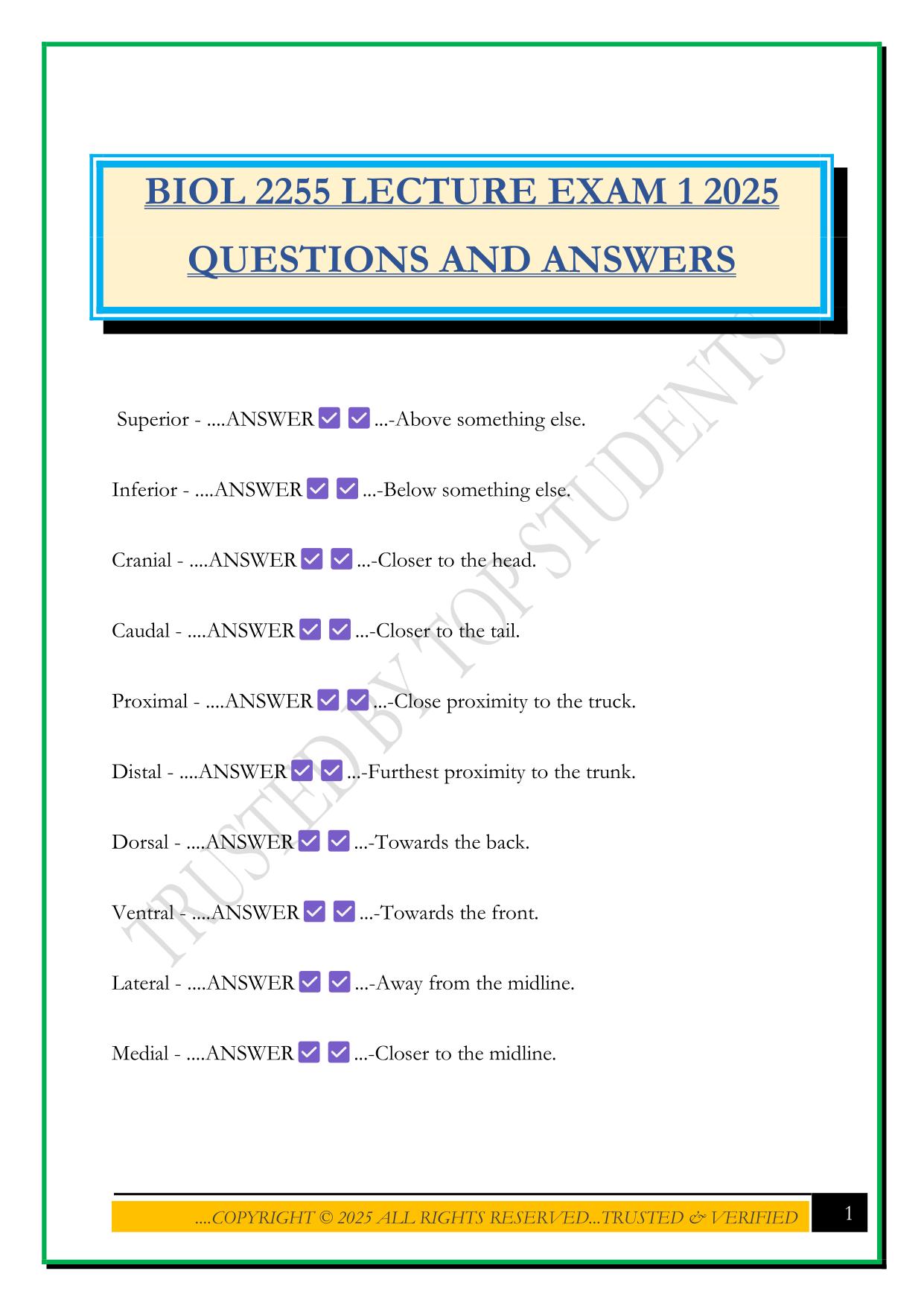 BIOL 2255 LECTURE EXAM 1 2025 QUESTIONS AND ANSWERS
